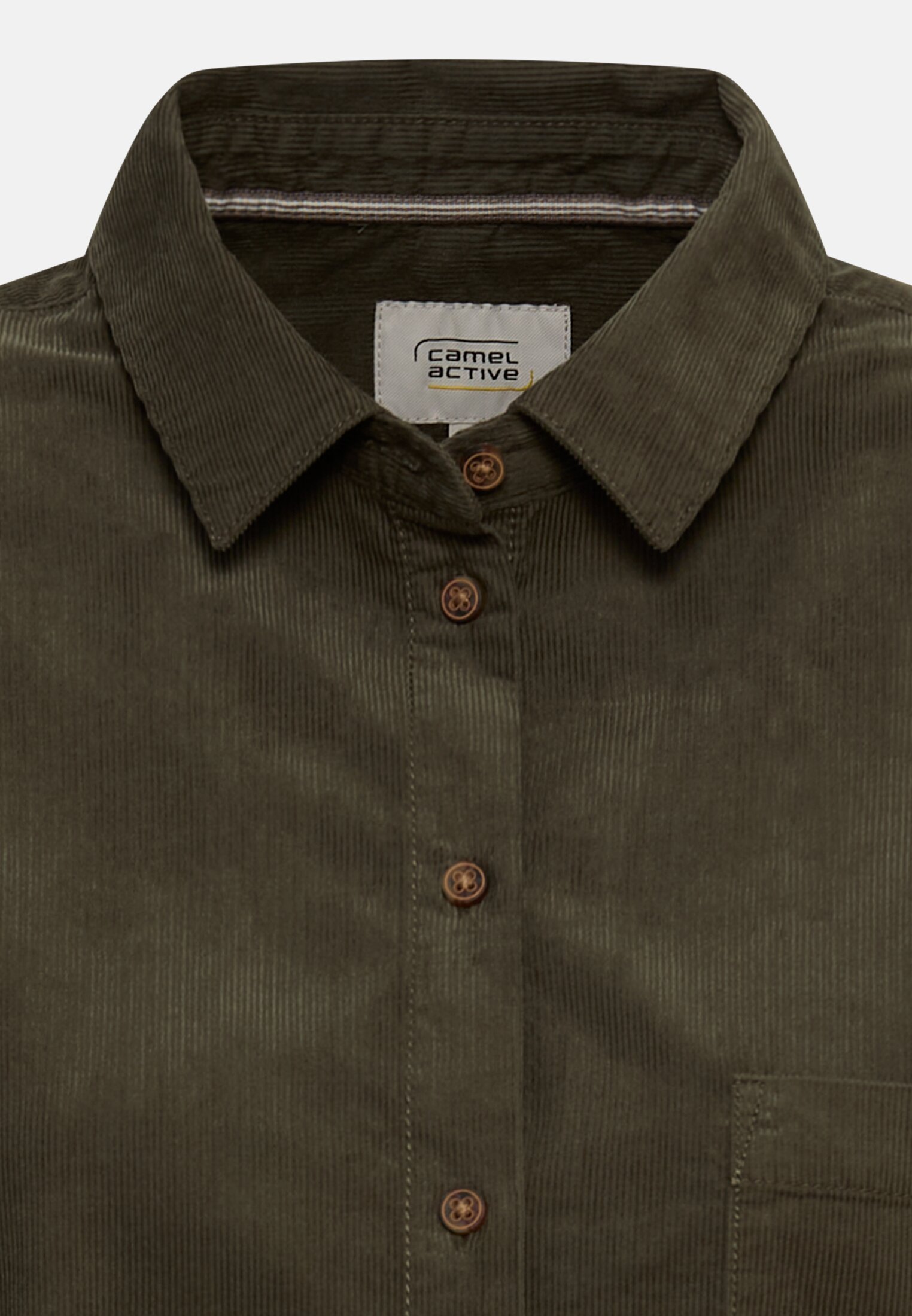 Women Cotton blouse with chest pocket Dark Green front close