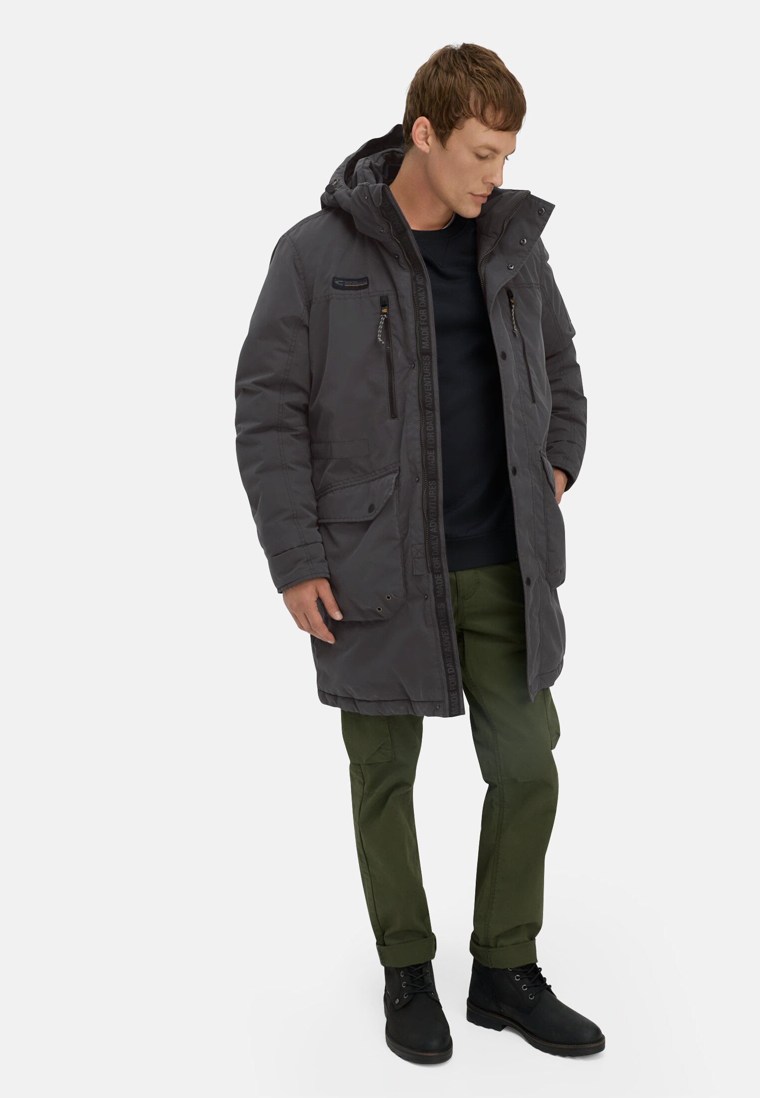 Herren Parka mit abnehmbarer Kapuze Schwarz getragen emotional