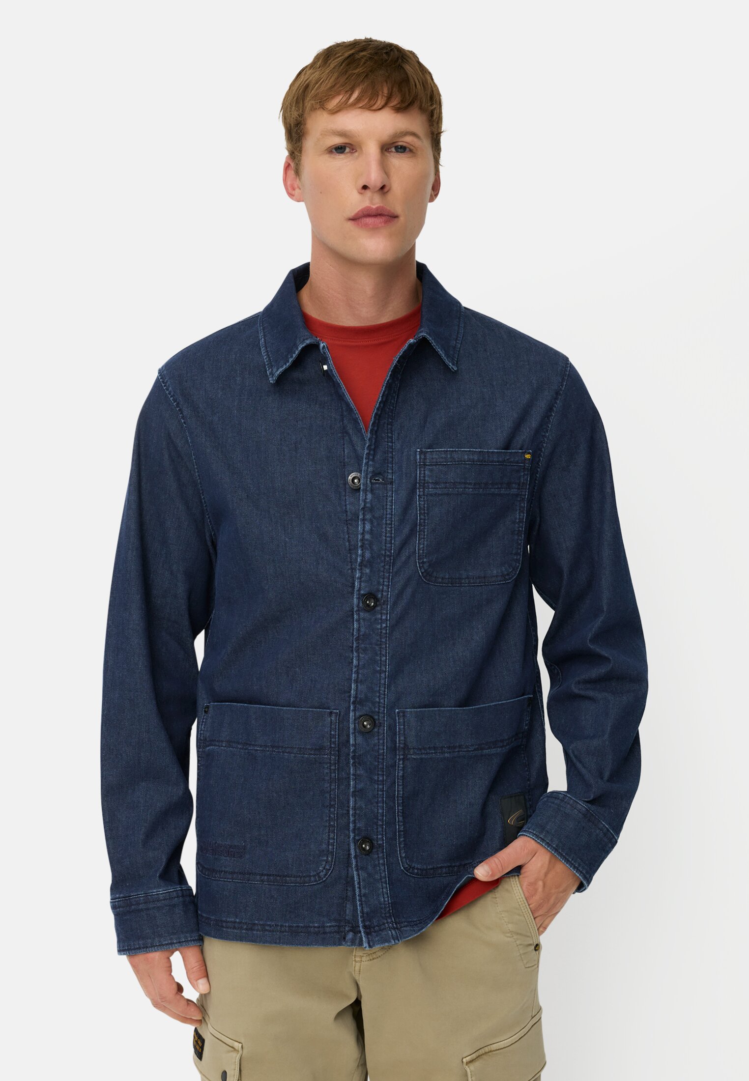 Herren Jeansovershirt mit Hemdkragen Indigoblau getragen vorn