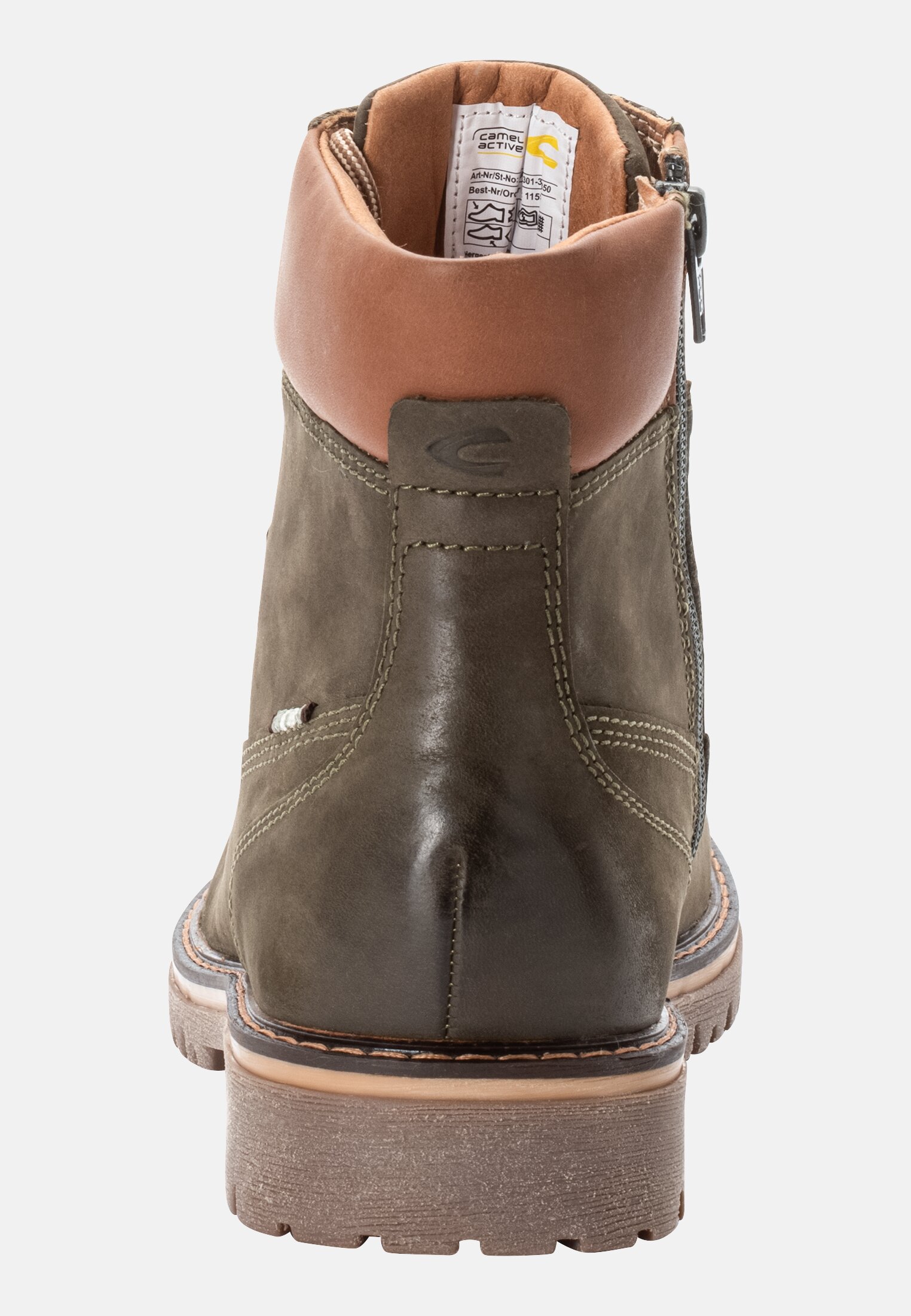 MI_CACA301-0310-850_3G-00 Women Leather lace-up boot with warm wool lining Khaki front close