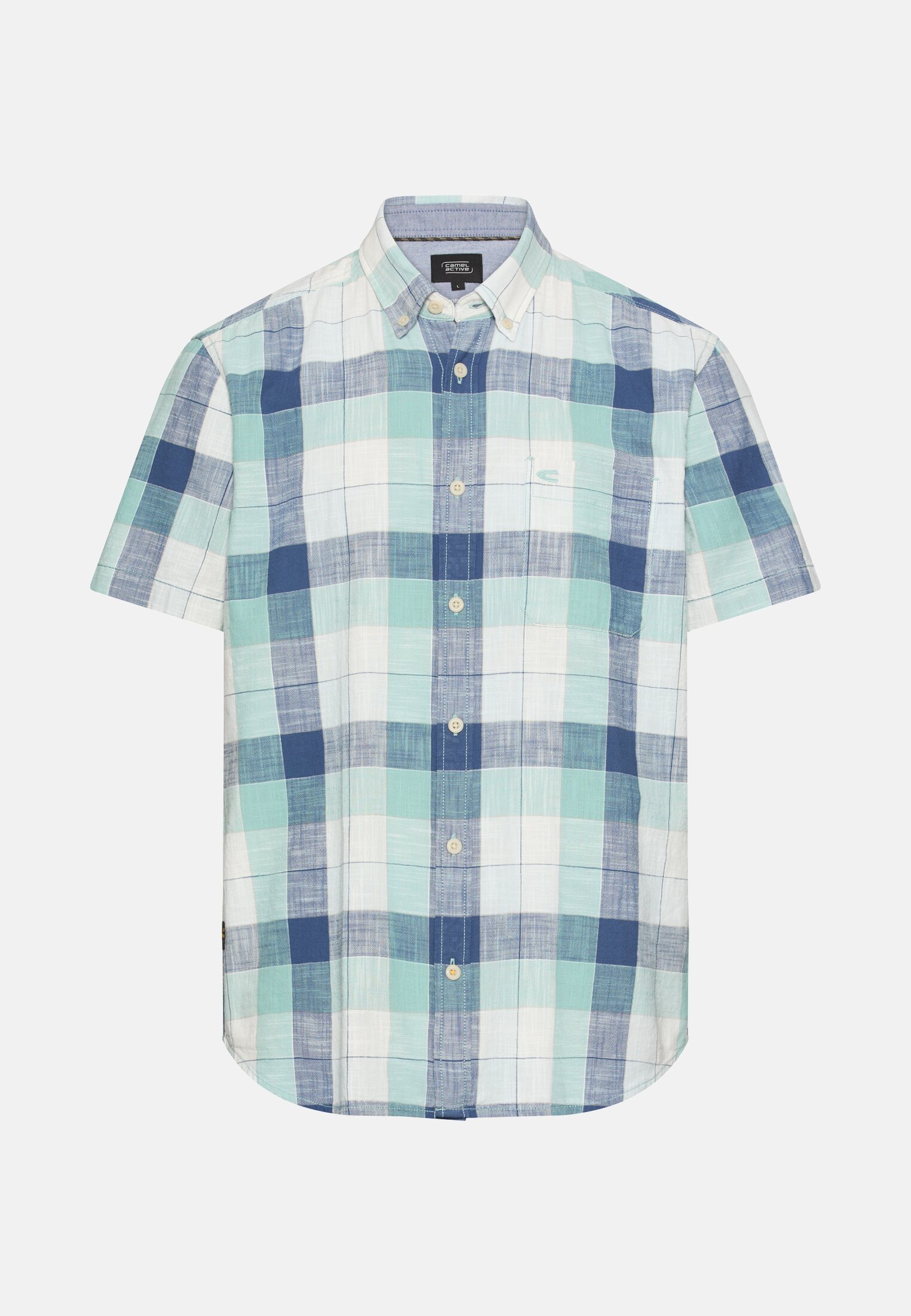 Heren Geruit overhemd van puur katoen Hemelsblauw frontaal voor