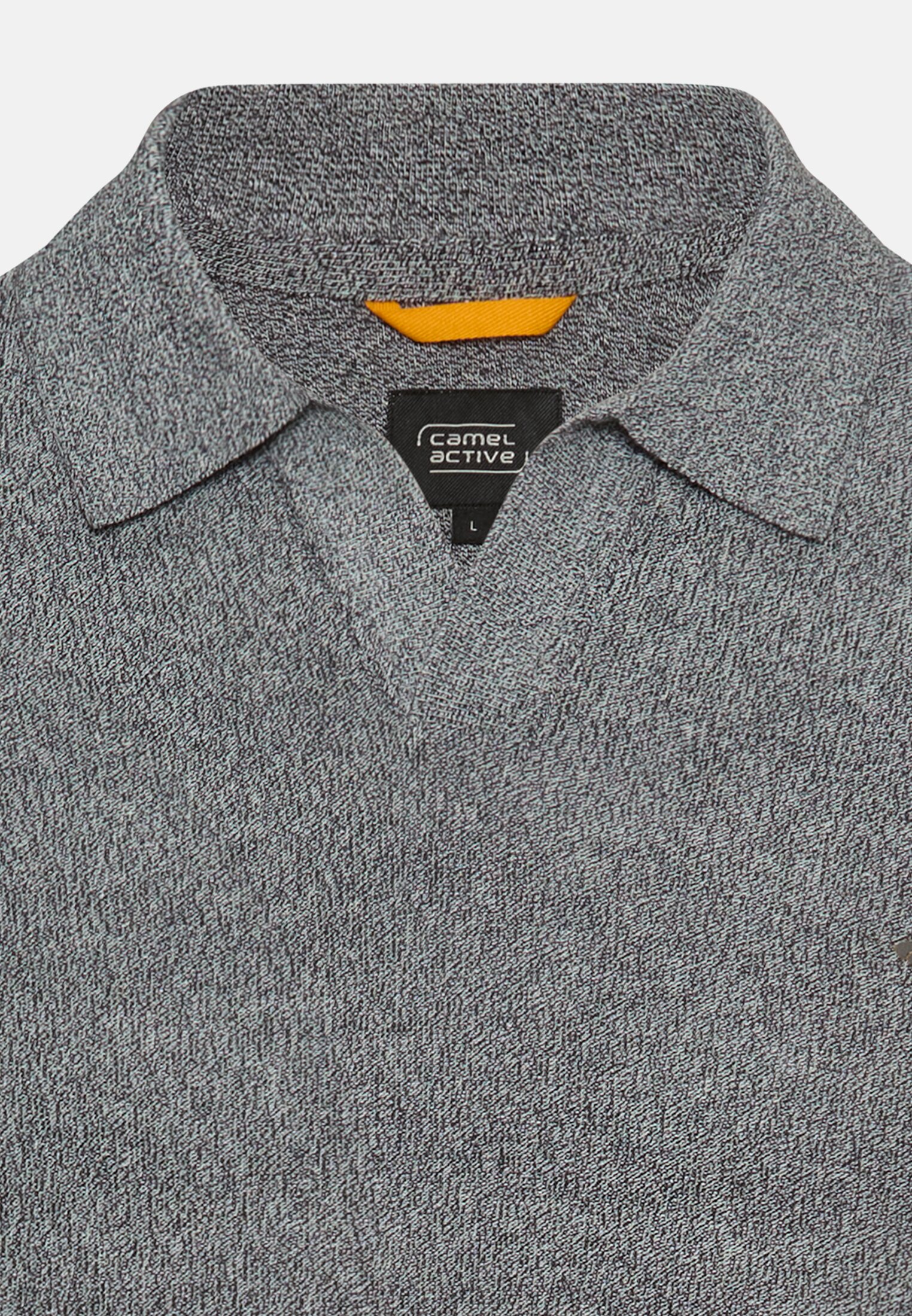 Herren Meliertes Kurzarm Poloshirt aus Baumwolle Dunkelblau vorne nah