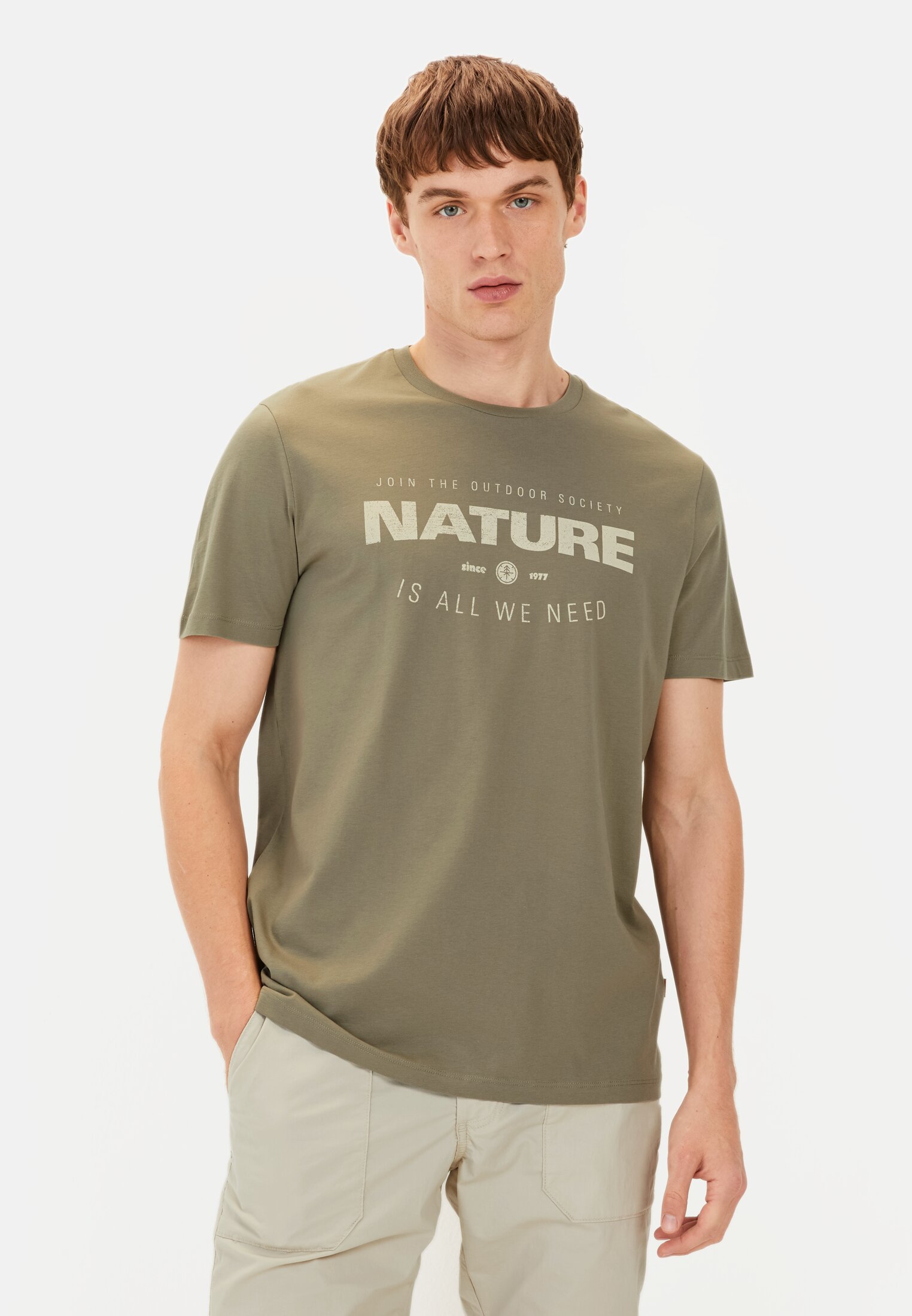 Men T-shirt with print Light Khaki worn front