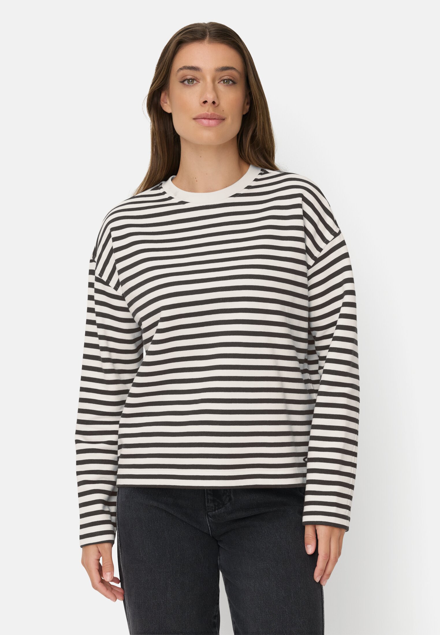 Vrouwen Sweatshirt van een katoenmix Zwart-wit gedragen voor