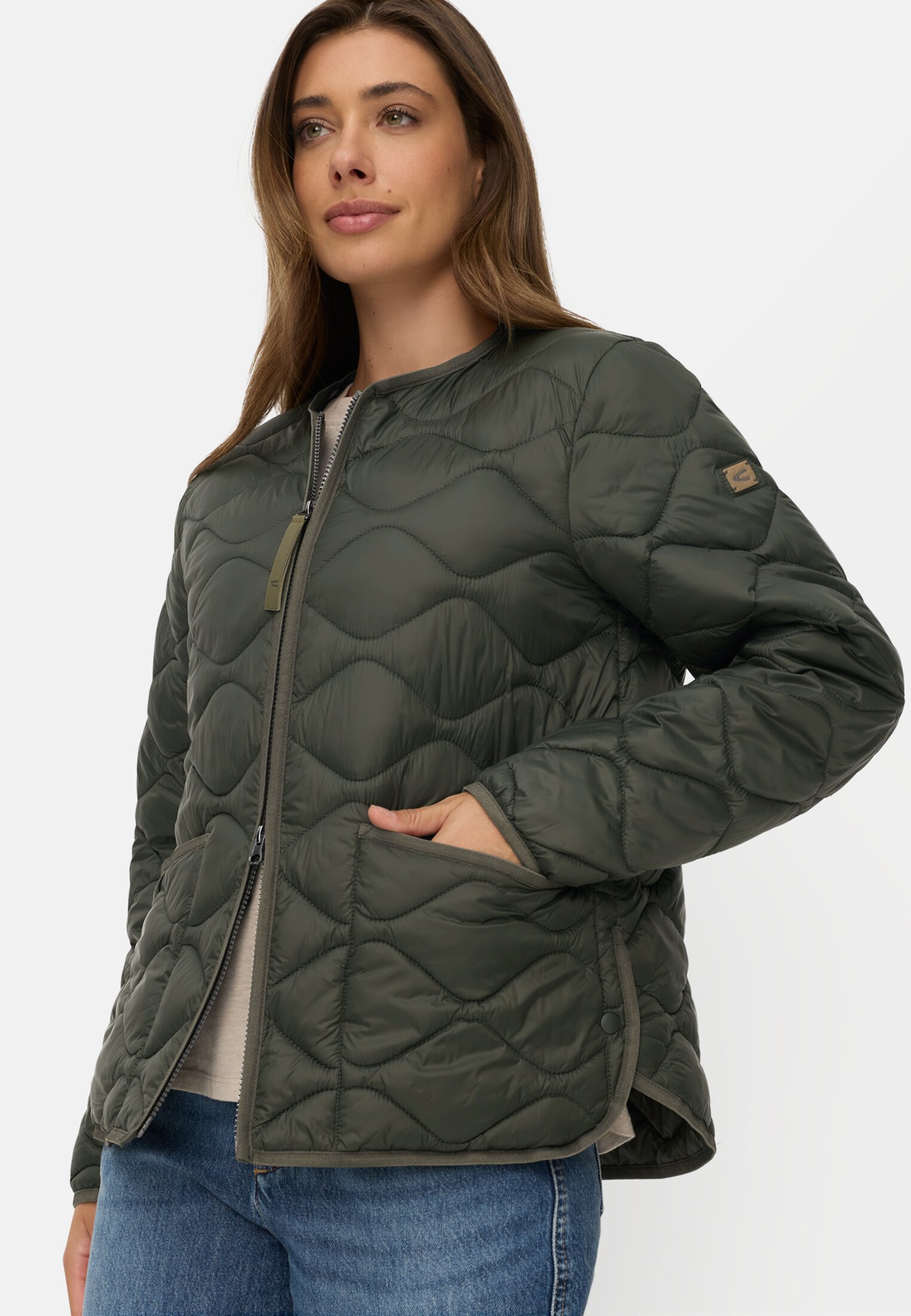 Women Quilted jacket with 2-way zipper Forest Green worn emotional