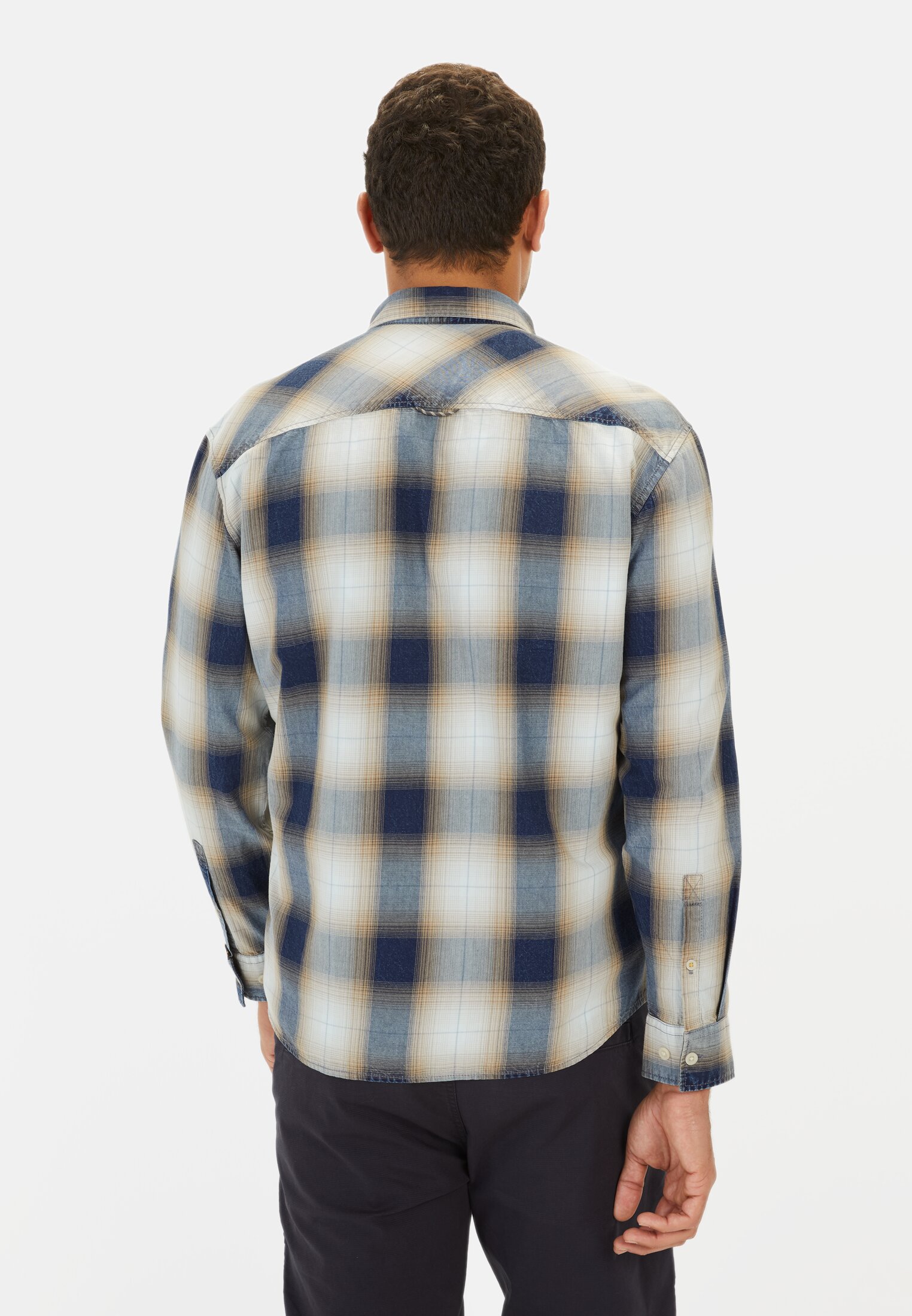 Herren Regular FIt Langarmhemd aus Baumwolle Blau-Beige
