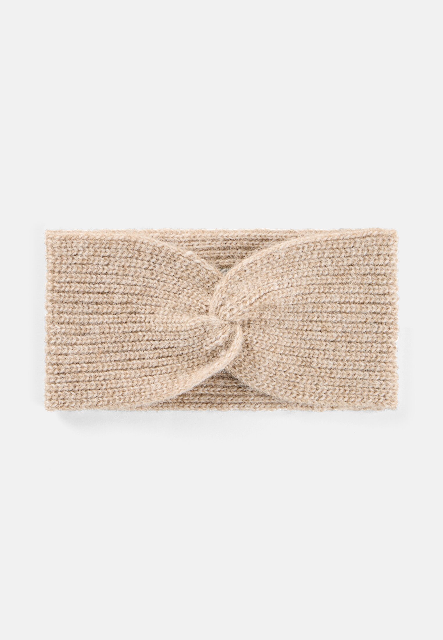 Vrouwen Rekbare hoofdband van wolmix Beige frontaal voor