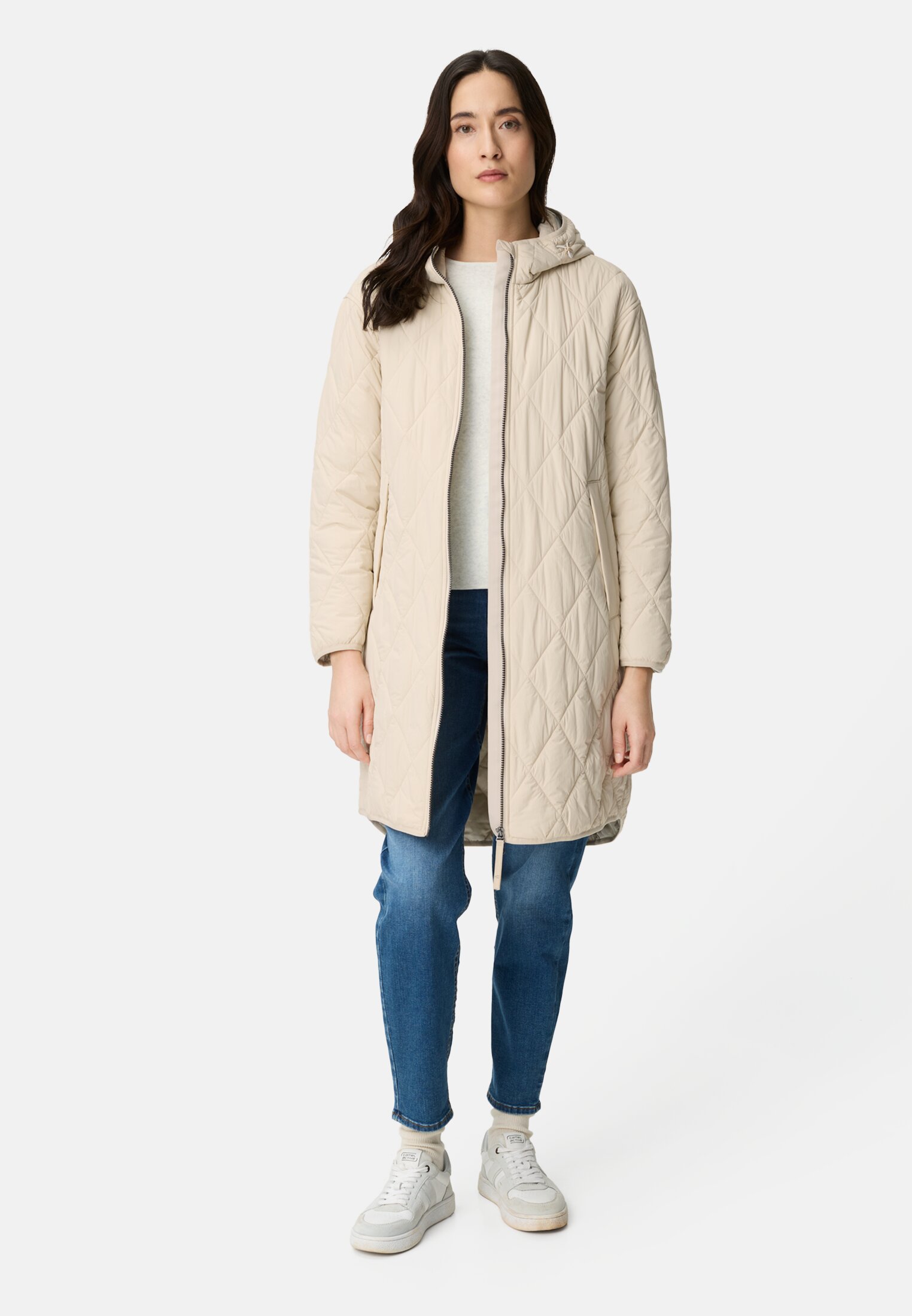 Damen Mantel mit Taschen Eiche getragen vorne Ganzkörper