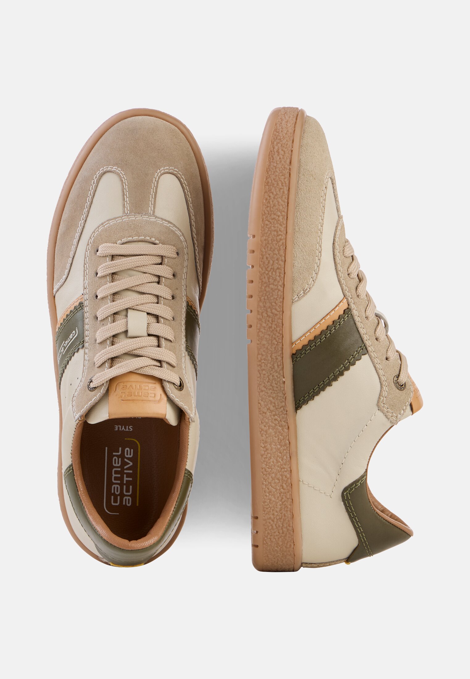 Heren Sneakers met kleurrijke designelementen Beige frontaal van boven