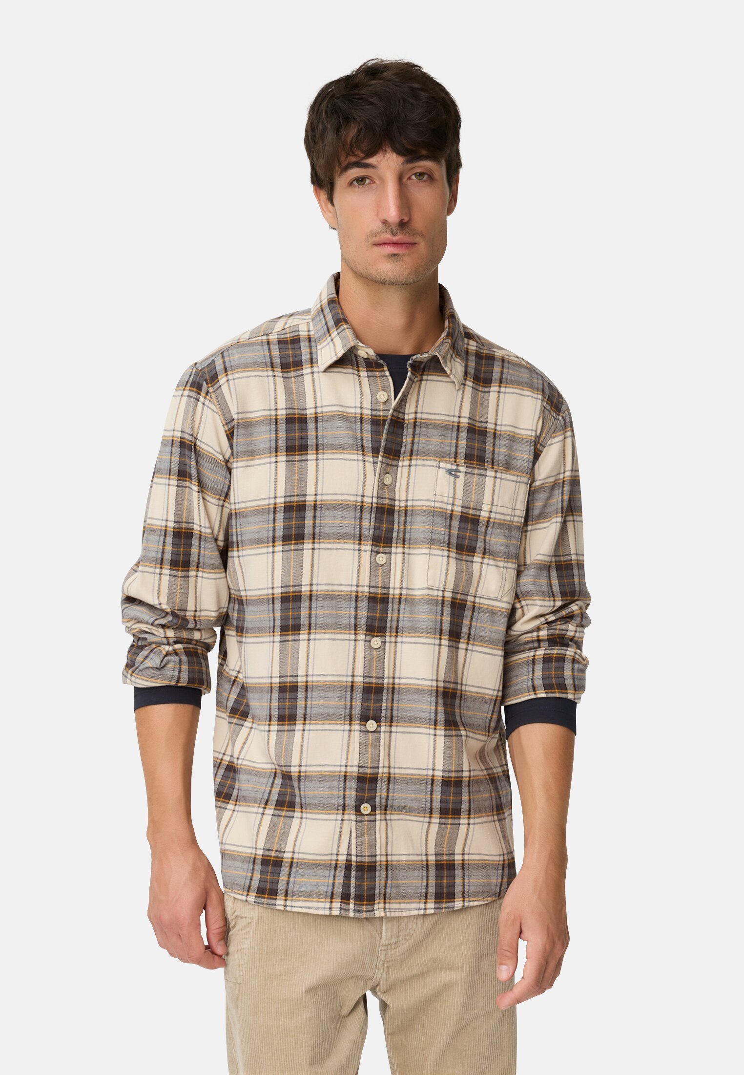 Herren fleXXXactive® Langarmhemd aus leichtem Flanell Hafer getragen vorn