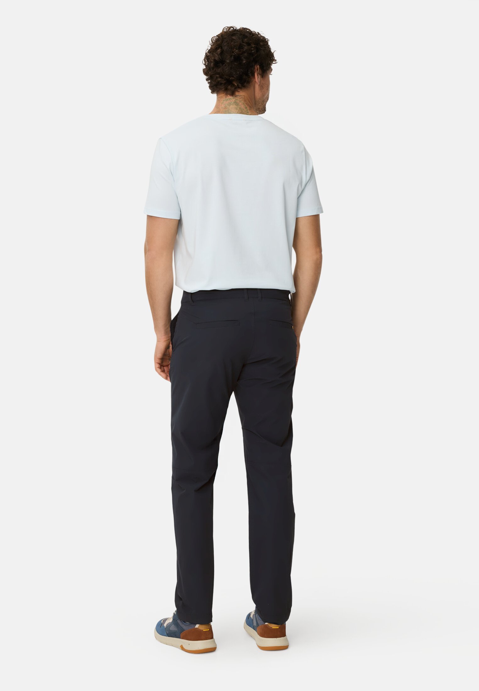 Heren fleXXXactive® broek met verstelbare tailleband Marineblauw gedragen achter