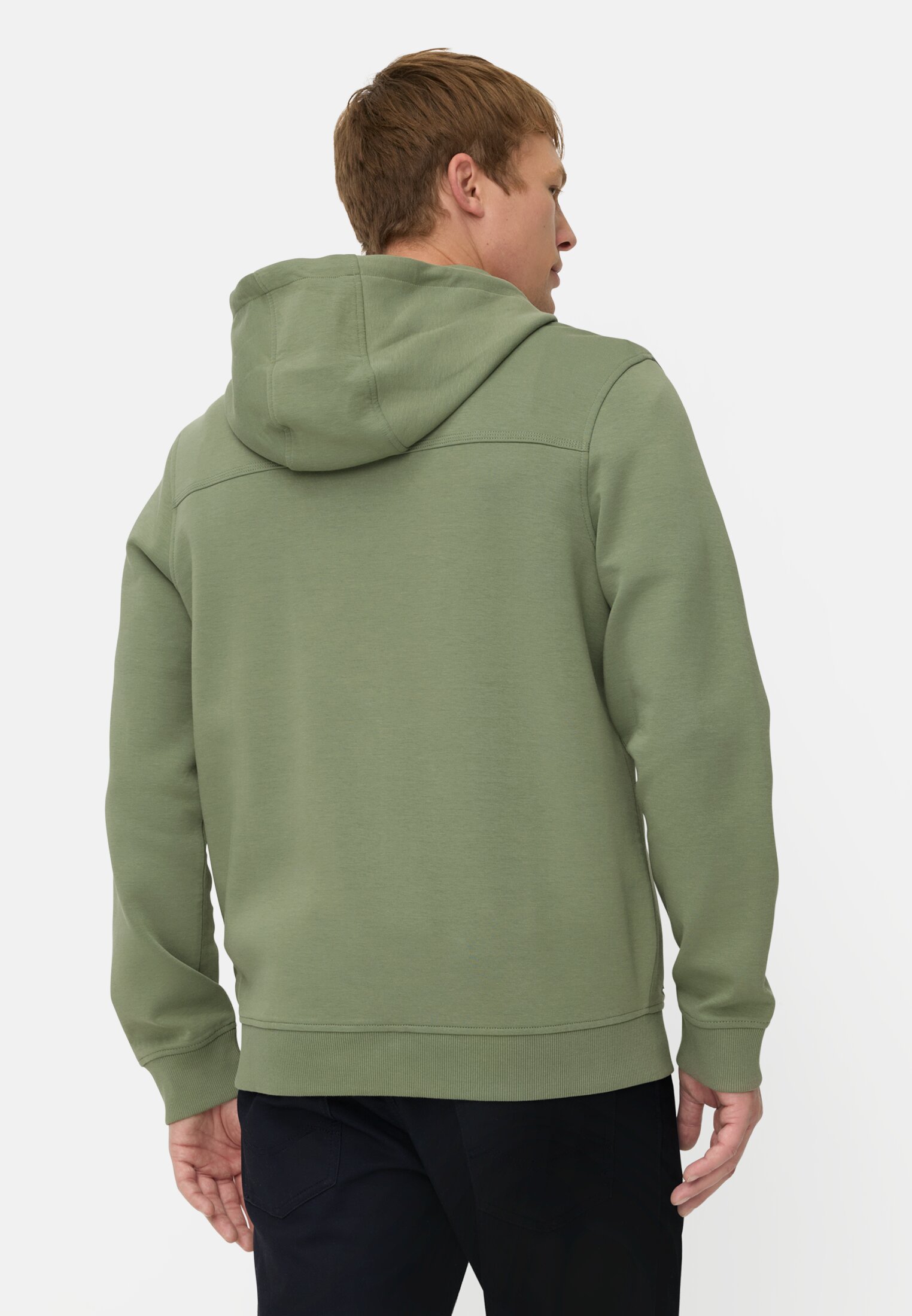 Heren fleXXXactive®-sweatjack met capuchon Bladgroen gedragen achter