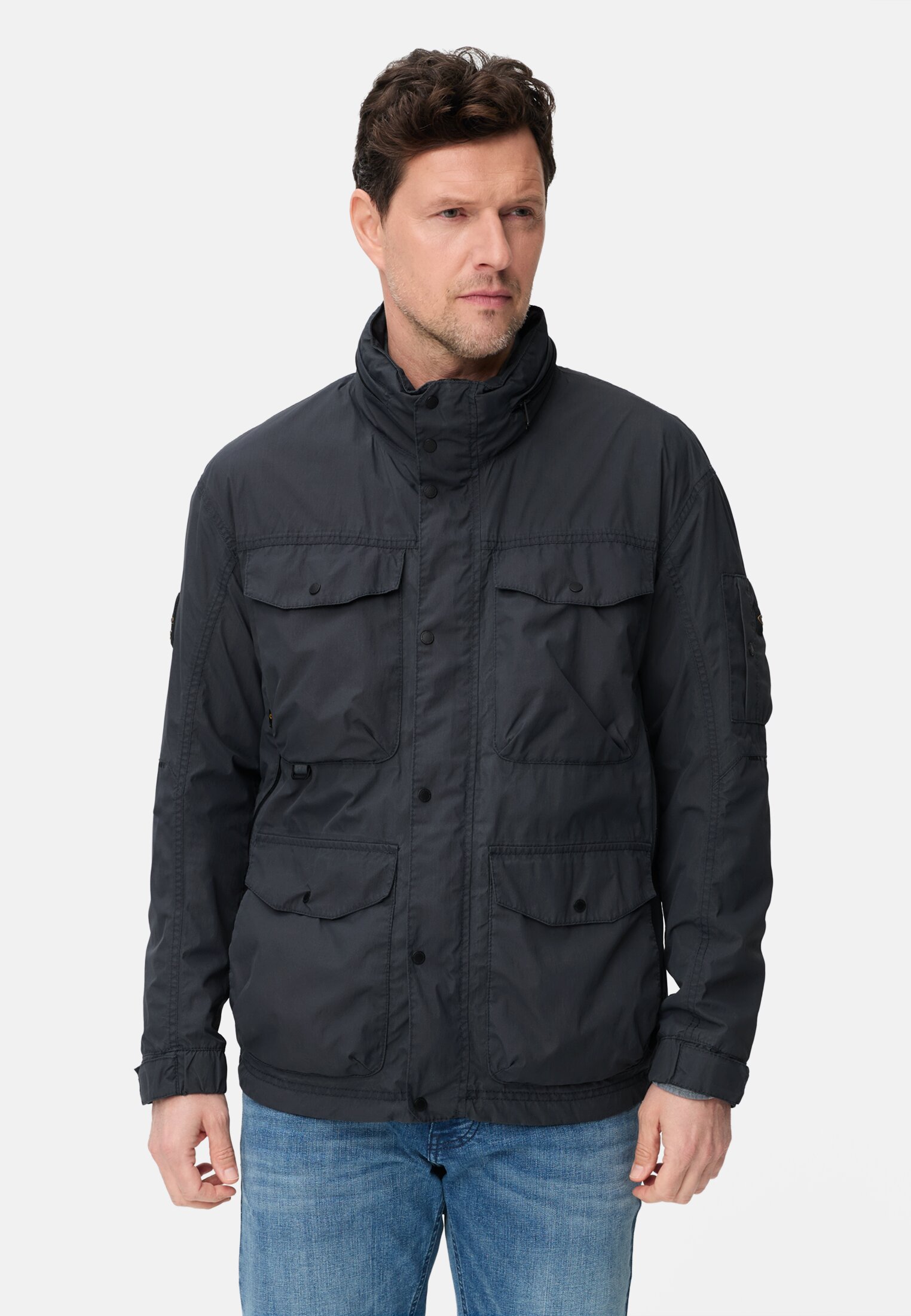 Men teXXXactive® jacket with roll-up hood Dark Blue worn front