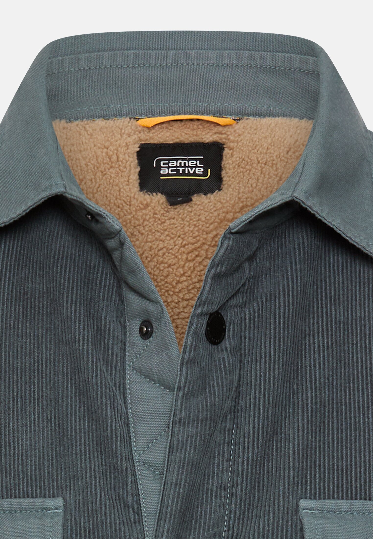 Men Cord overshirt with teddy fleece Ink blue front close