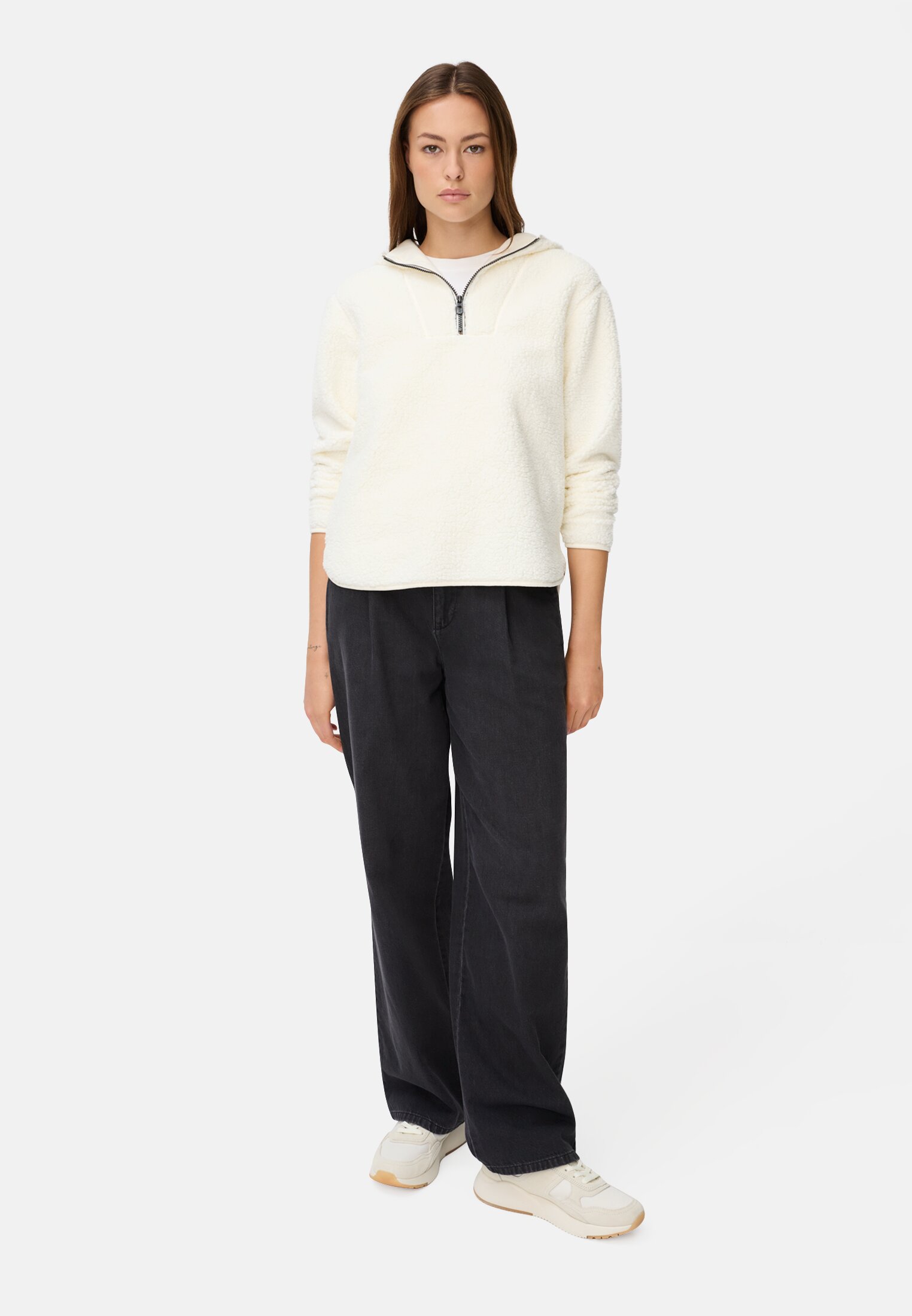Women Hooded sweatshirt Milk white worn front full body