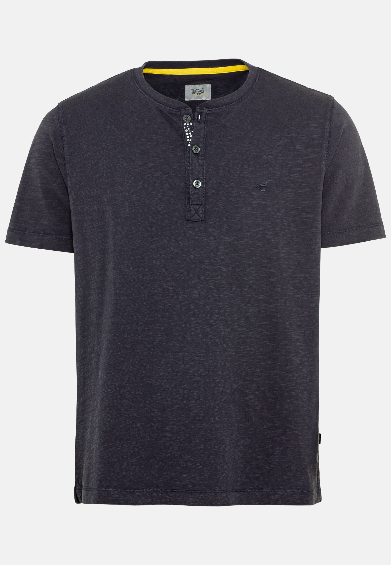 Men Henley shirt with short sleeves made of pure cotton. Dark Blue frontal front