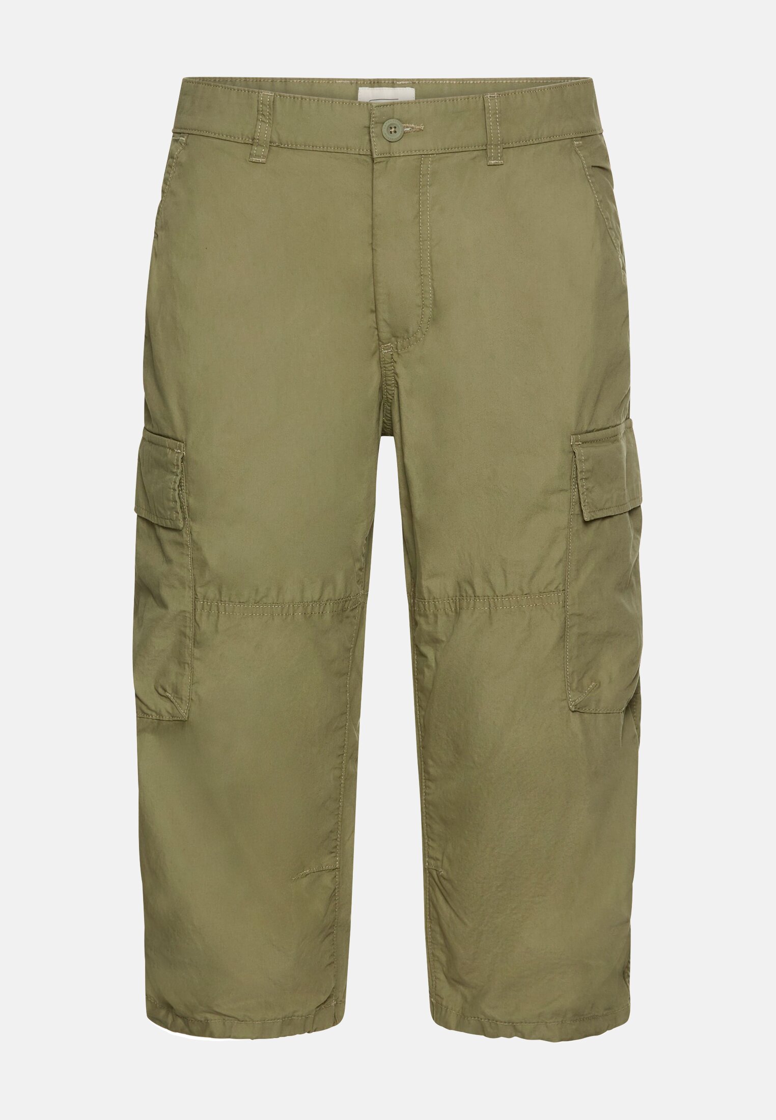 Heren 3/4 cargoshort met regular fit Khaki frontaal voor