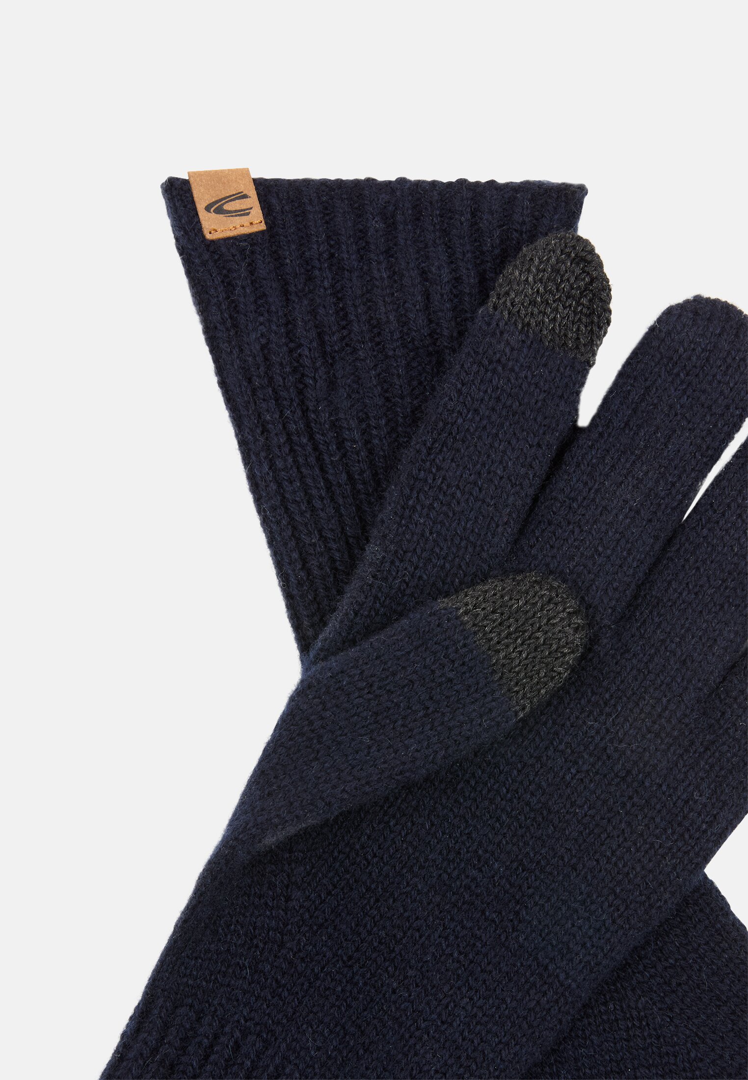 Women Cashmere gloves with ribbed texture Dark Blue front close