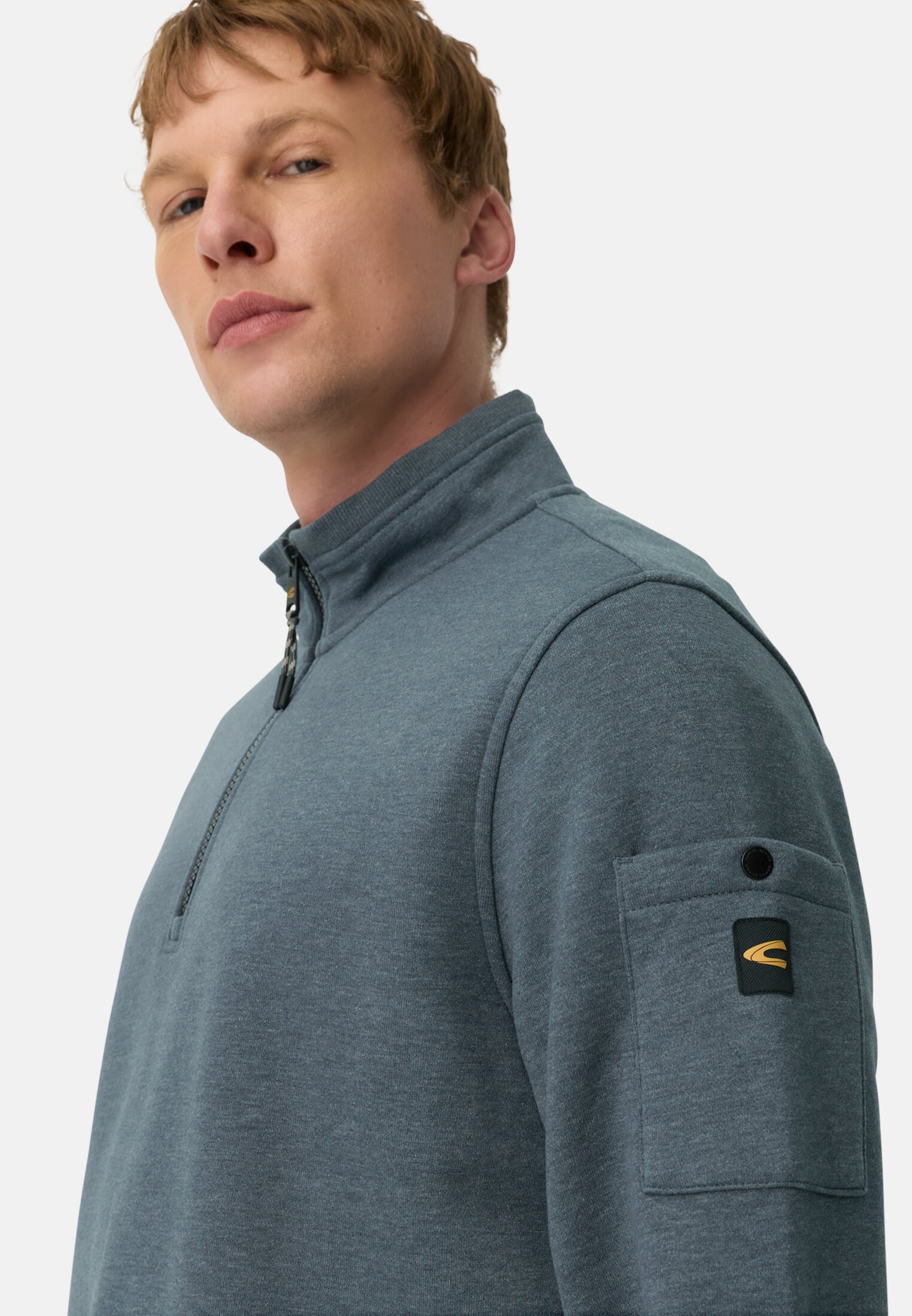 Men Sweatshirt with Troyer collar Ink blue worn detail close