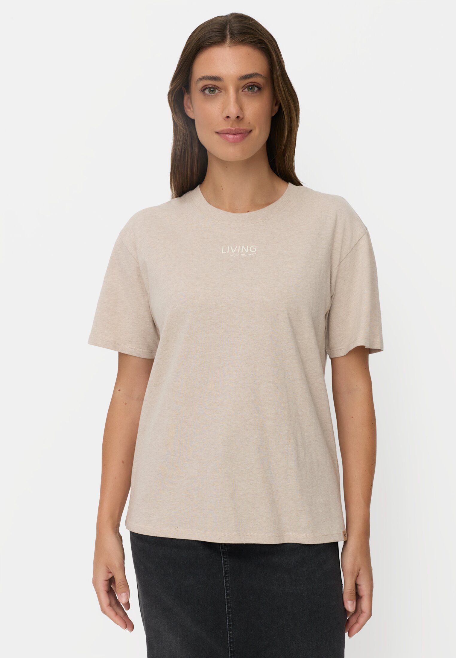 Women Printed T-shirt made of 100% cotton Beige worn front