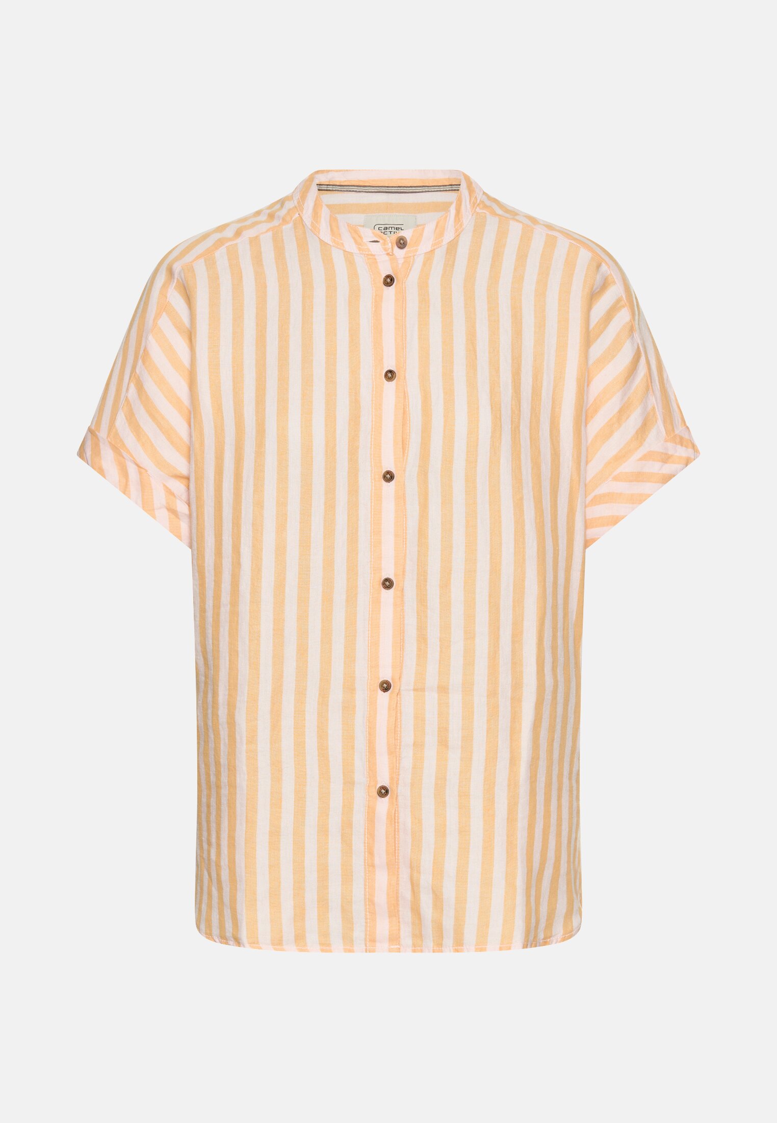 camelactive_Bluse_Stripes_309825-5S21-52_0G Women Striped blouse made of linen-lyocell blend Orange frontal front