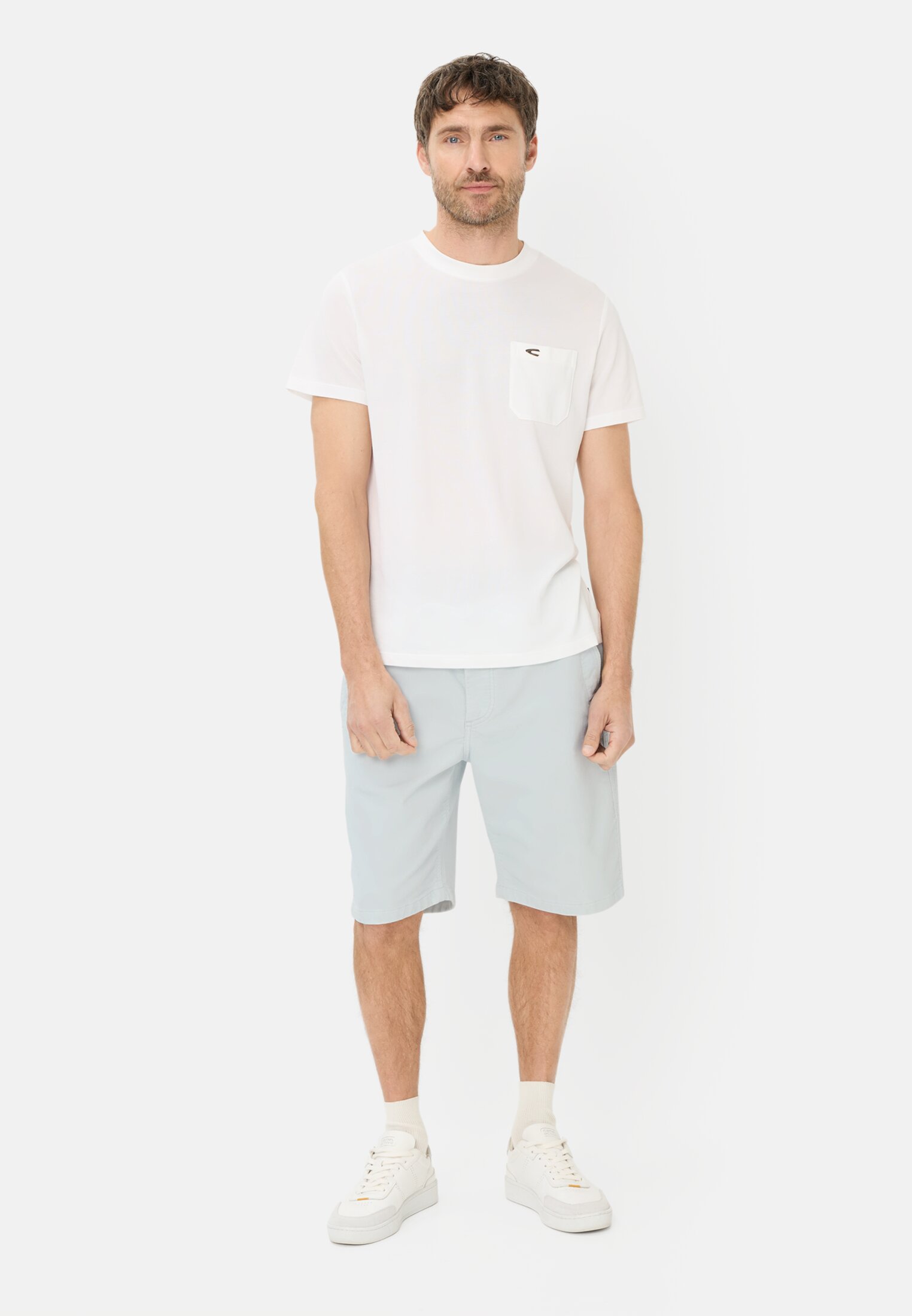 Men Bermuda shorts with drawstring Sky Blue worn front full body