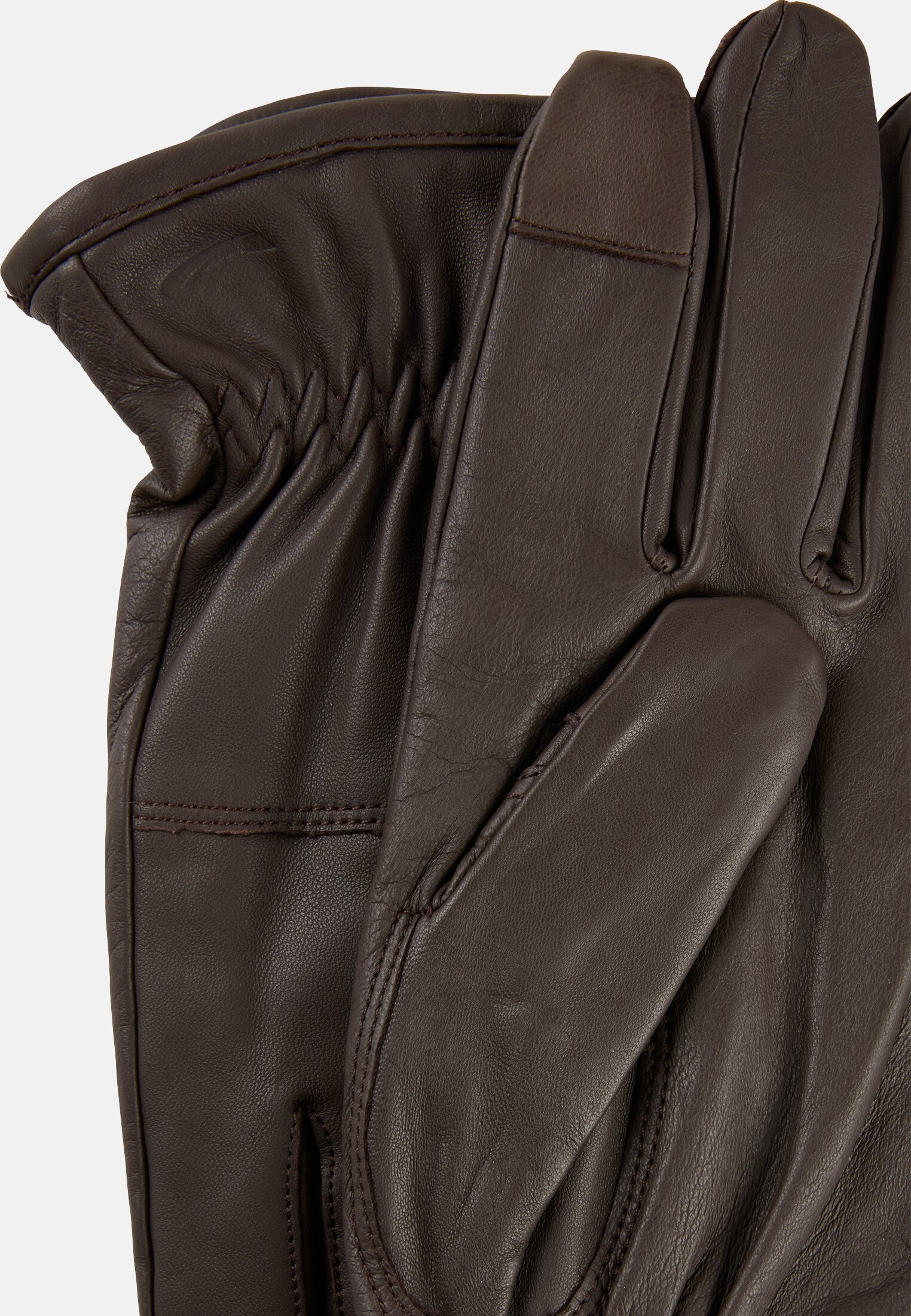 Herren Lederhandschuhe mit elastischen Bündchen und wärmendem Futter Dunkelbraun vorne nah
