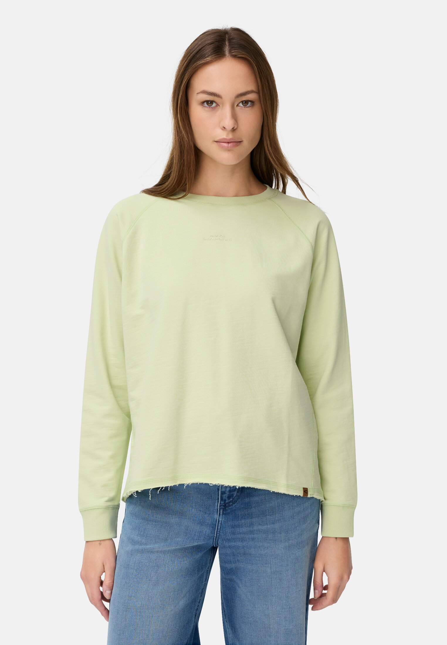 Women Sweatshirt with raglan sleeves Lime green worn front