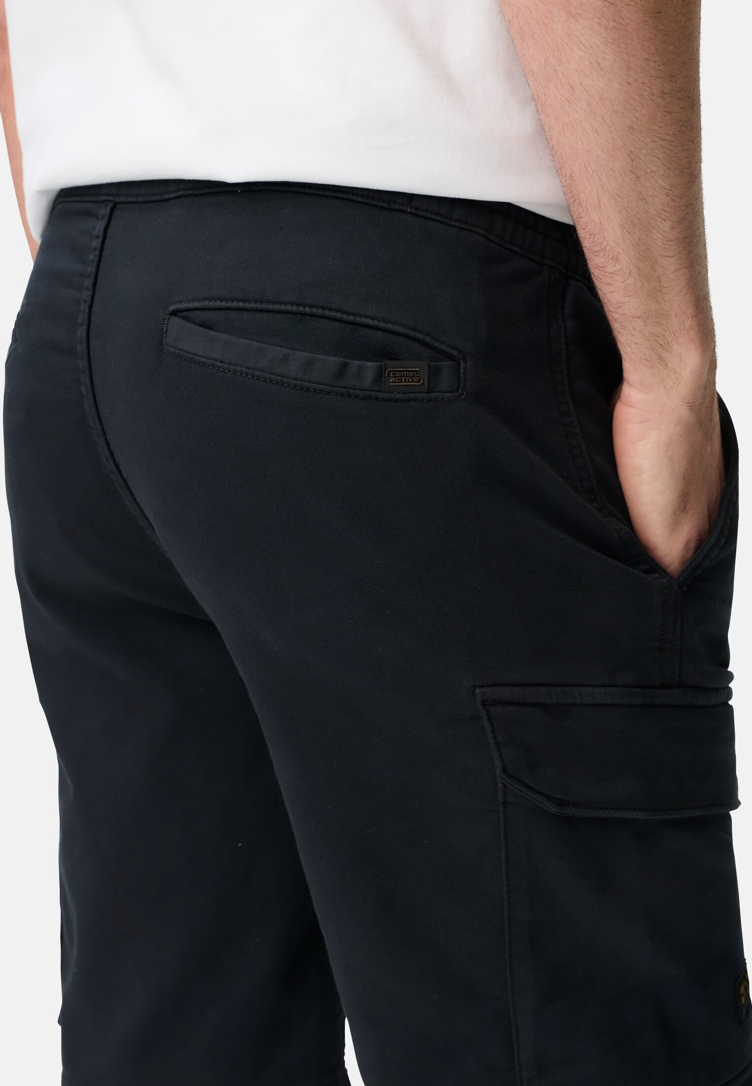 Heren fleXXXactive® shorts met trekkoord Donkerblauw gedragen detail dichtbij