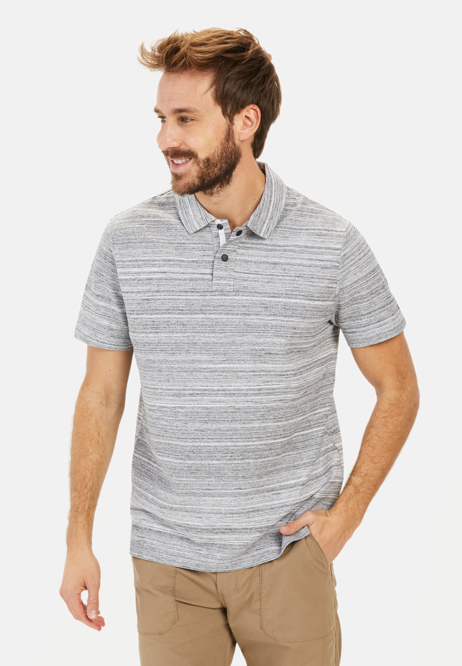 Herren Kurzarm Poloshirt mit Cooling Effekt Grau getragen vorn