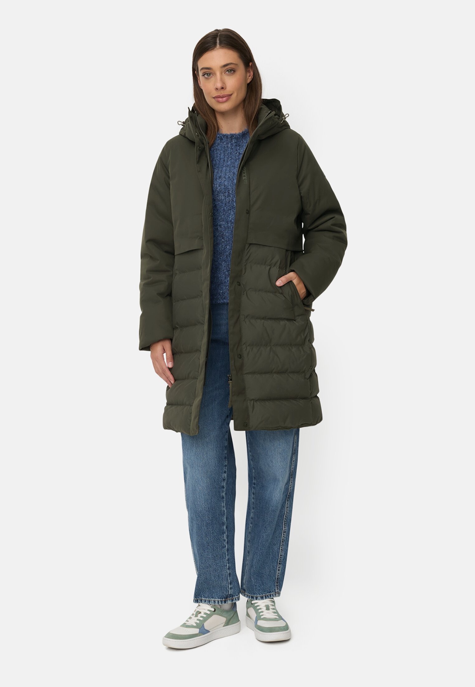 Vrouwen Waterdichte functionele parka met getapete naden Donker Groen gedragen voor