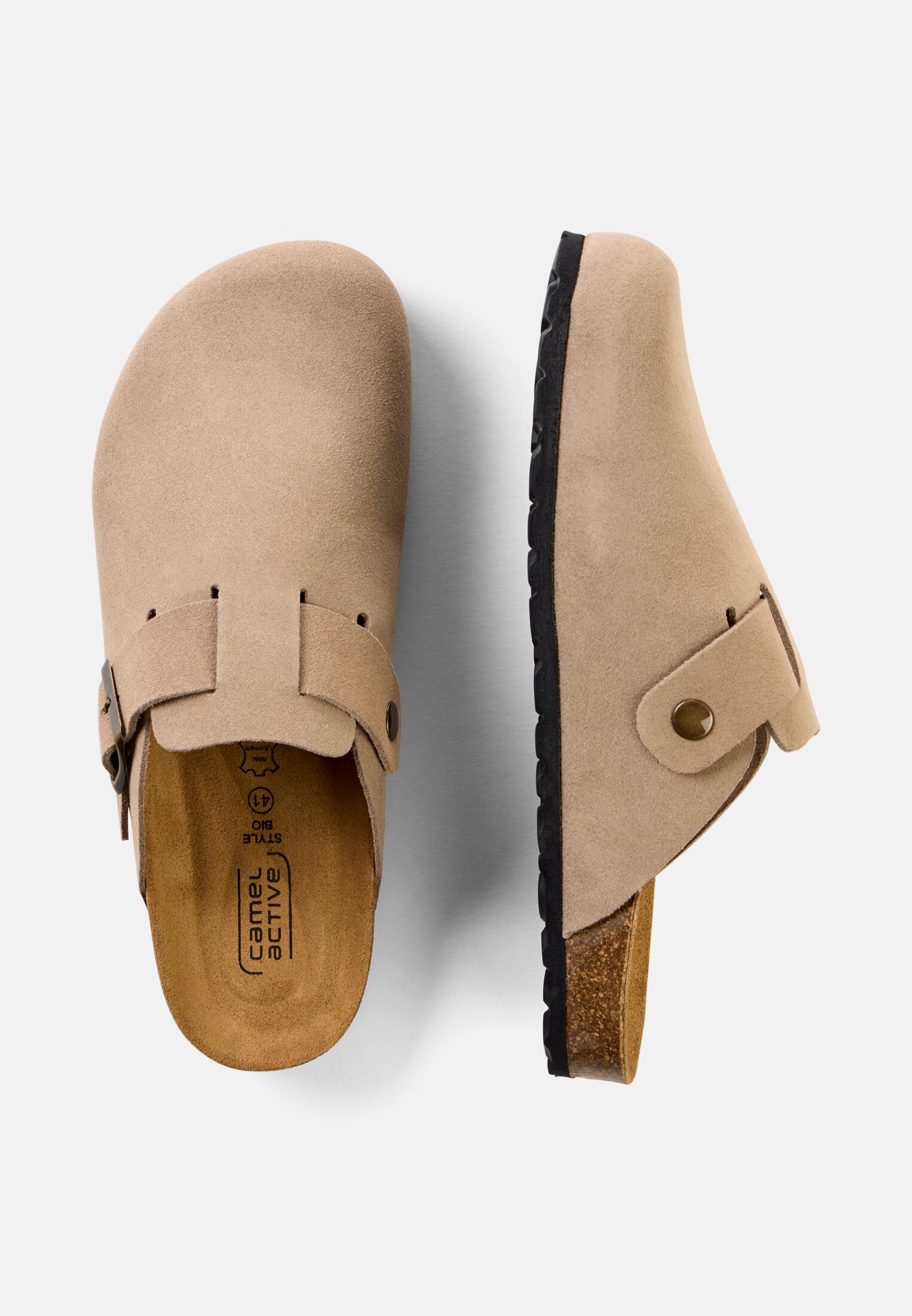 Men Leather mules with cork footbed Beige frontal top