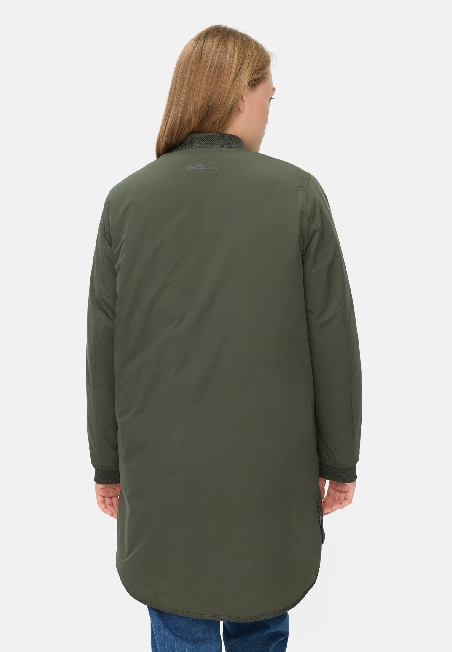 Women Water-repellent coat made of pure polyester Forest Green worn back