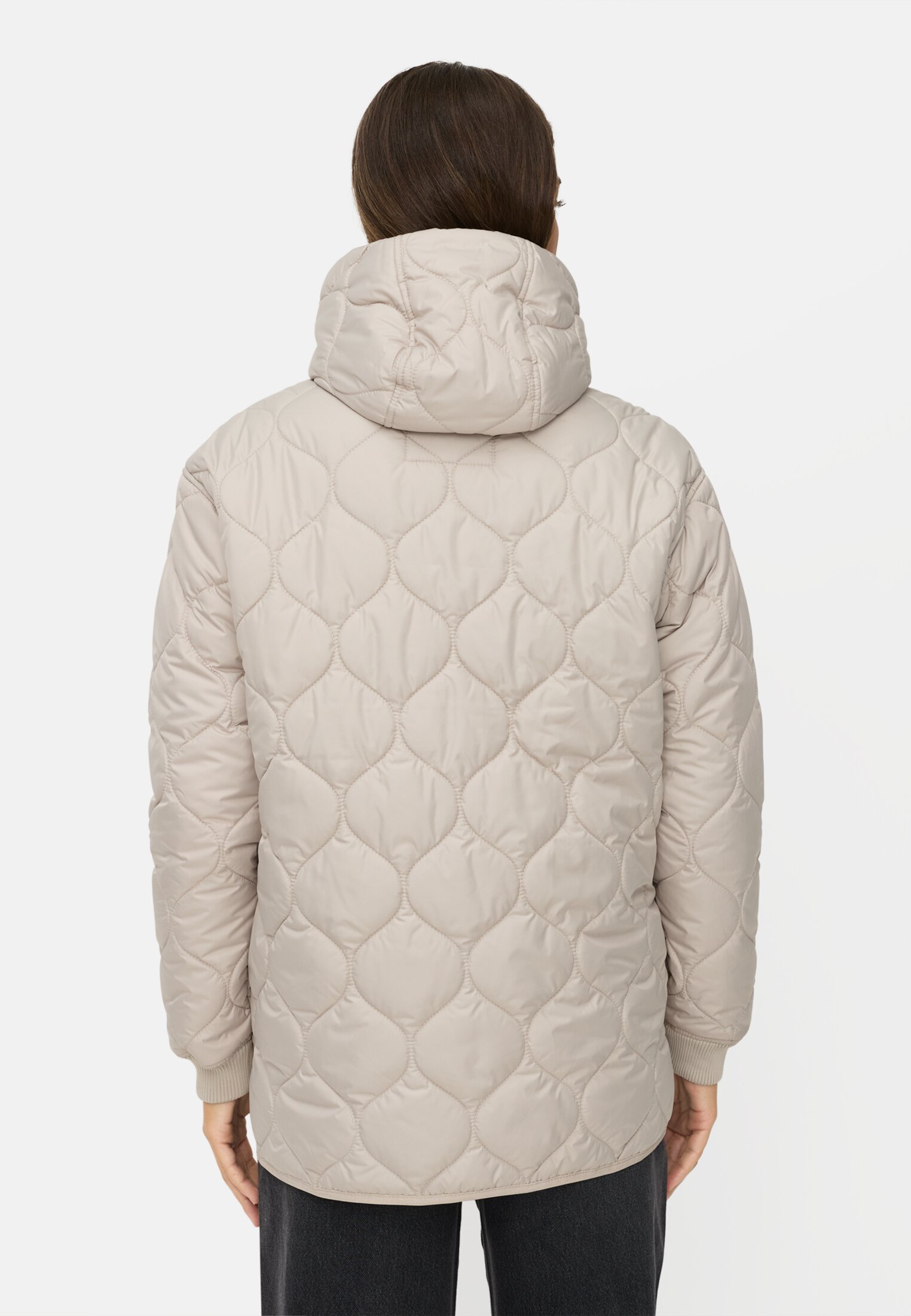 Damen Wasserabweisende Oversized-Jacke mit 2-Wege Reißverschluss Grau getragen hinten