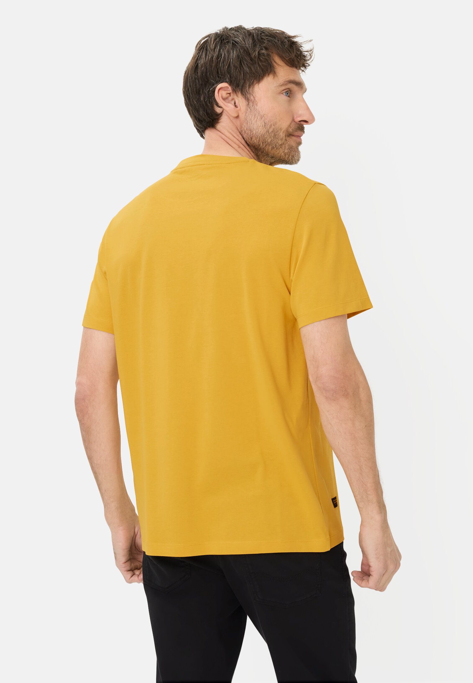 Men fleXXXactive® T-shirt with crew neck Sun Yellow worn back