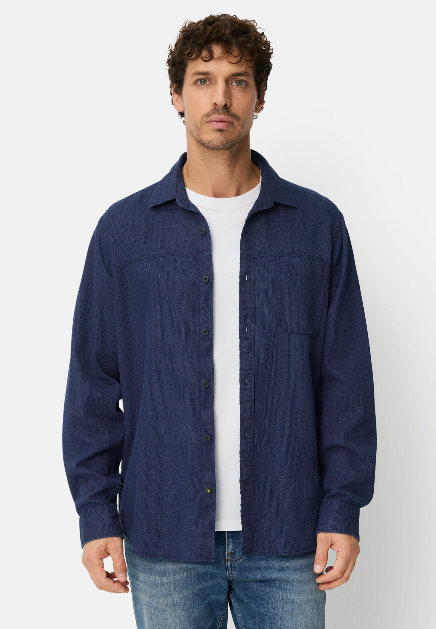 Heren Overhemd met lange mouwen van puur katoen Marineblauw gedragen voor