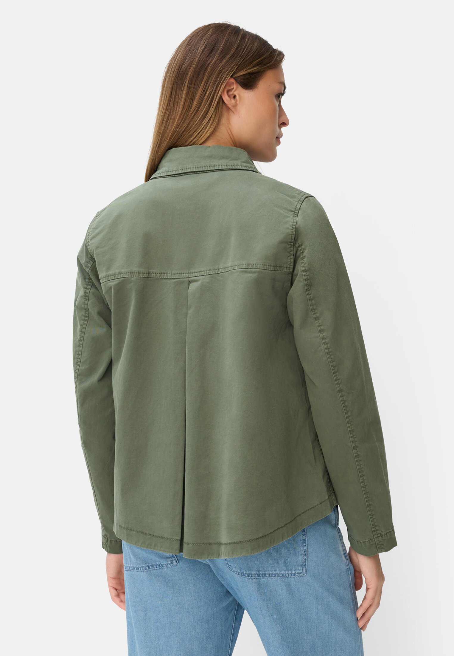 Damen Blazer mit Pattentaschen Dunkelgrün getragen hinten