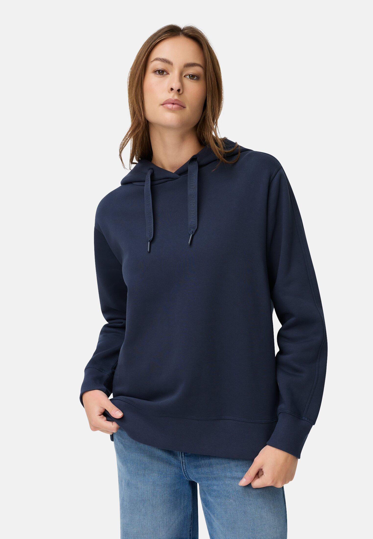 Women Hoodie made of pure cotton Midnight Blue worn front