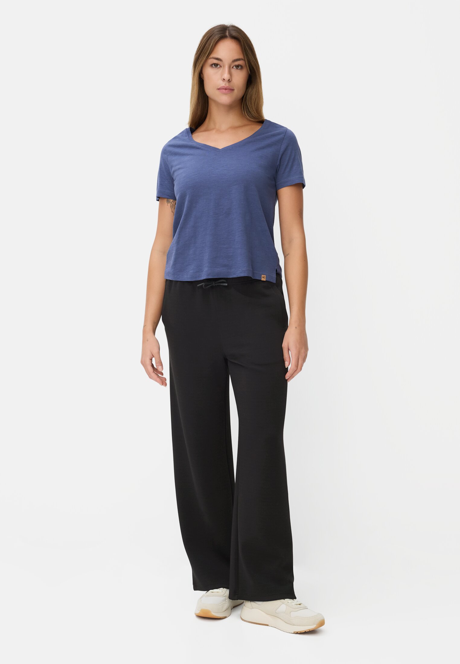 Women Casual trousers with adjustable waistband Black worn front full body