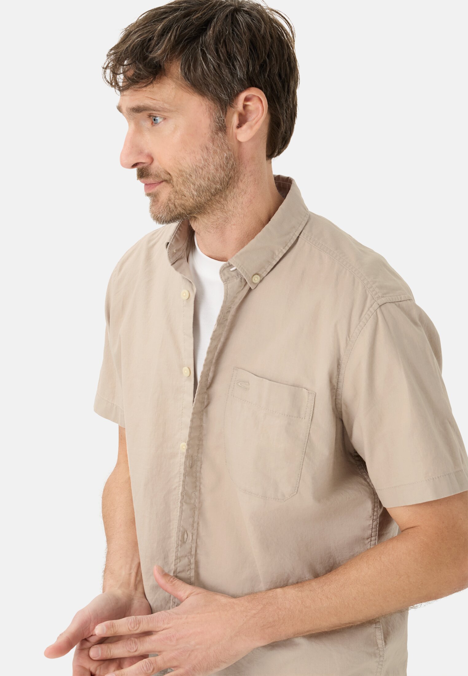 Heren Korte mouwen shirt van linnenmix Beige gedragen emotional