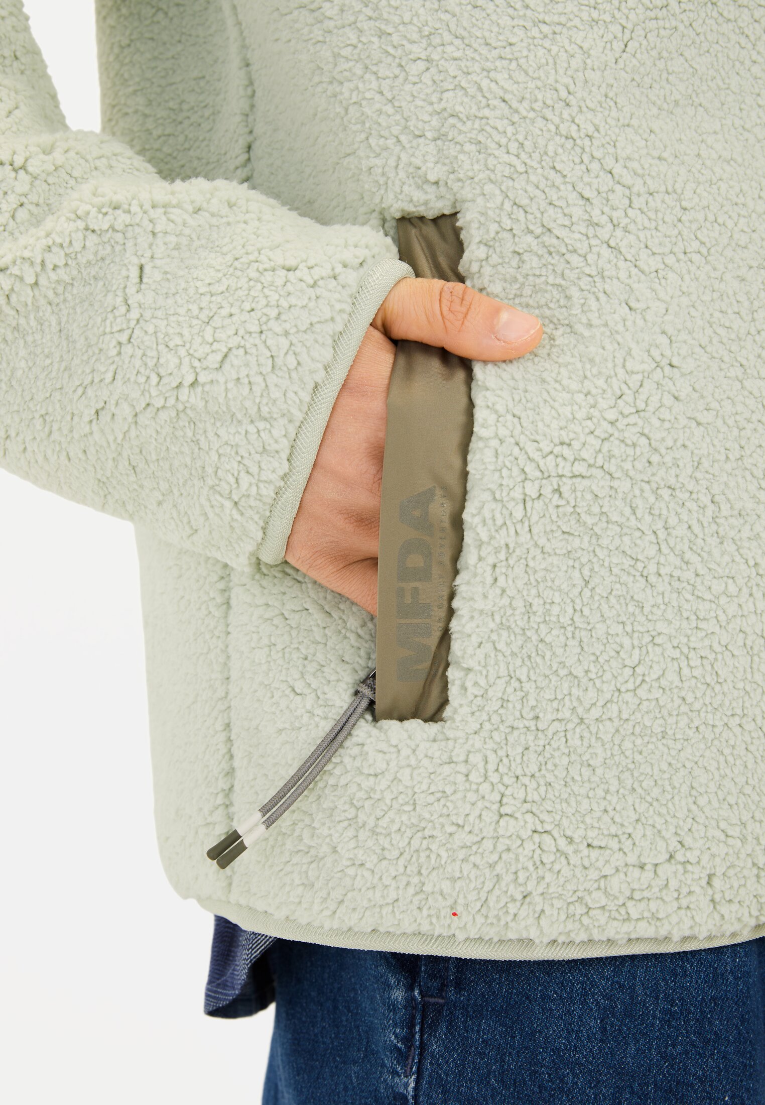 Women Blouson with stand-up collar Eukalyptus worn detail close