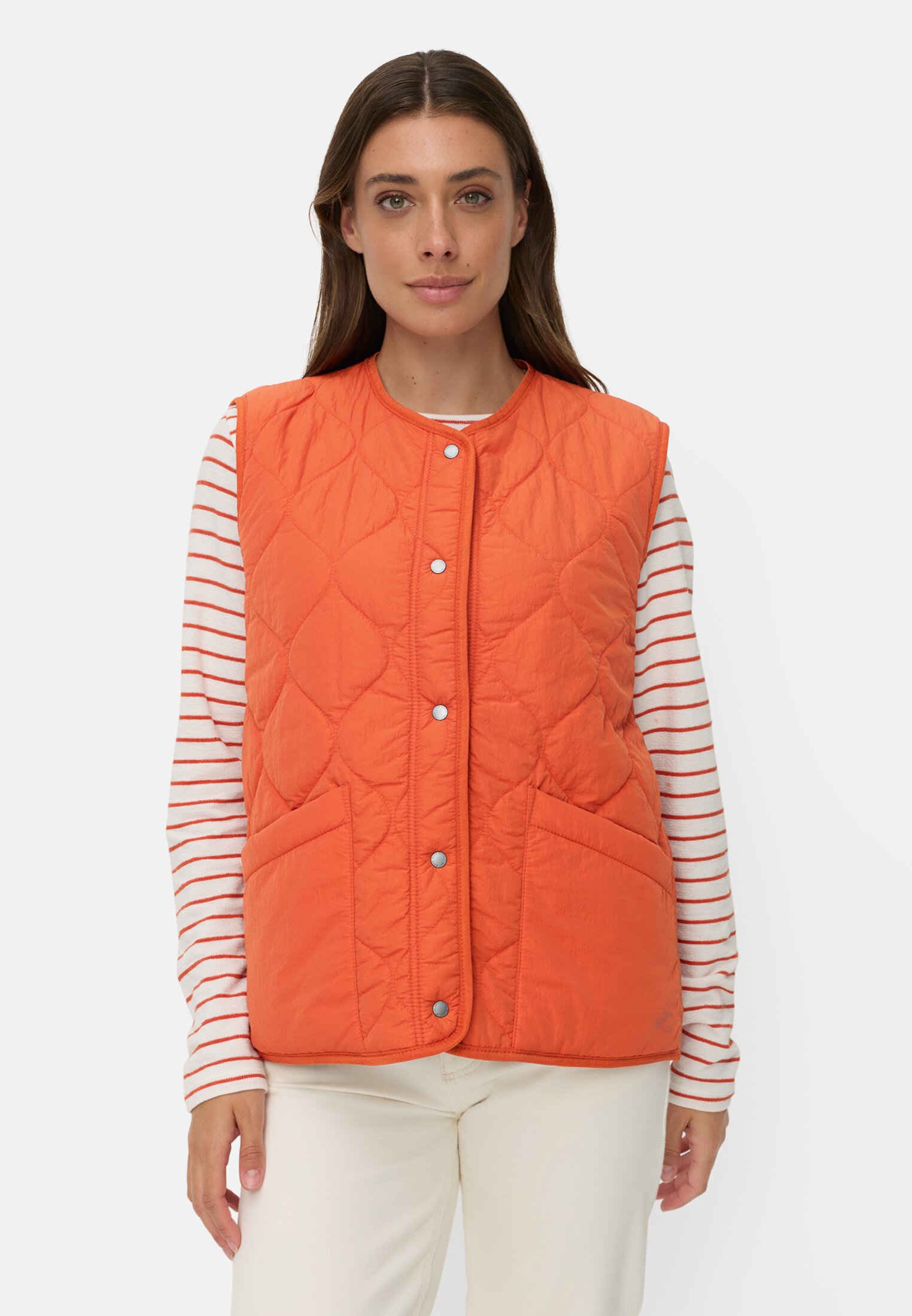Women Reversible teddy vest in oversized fit Orange worn front