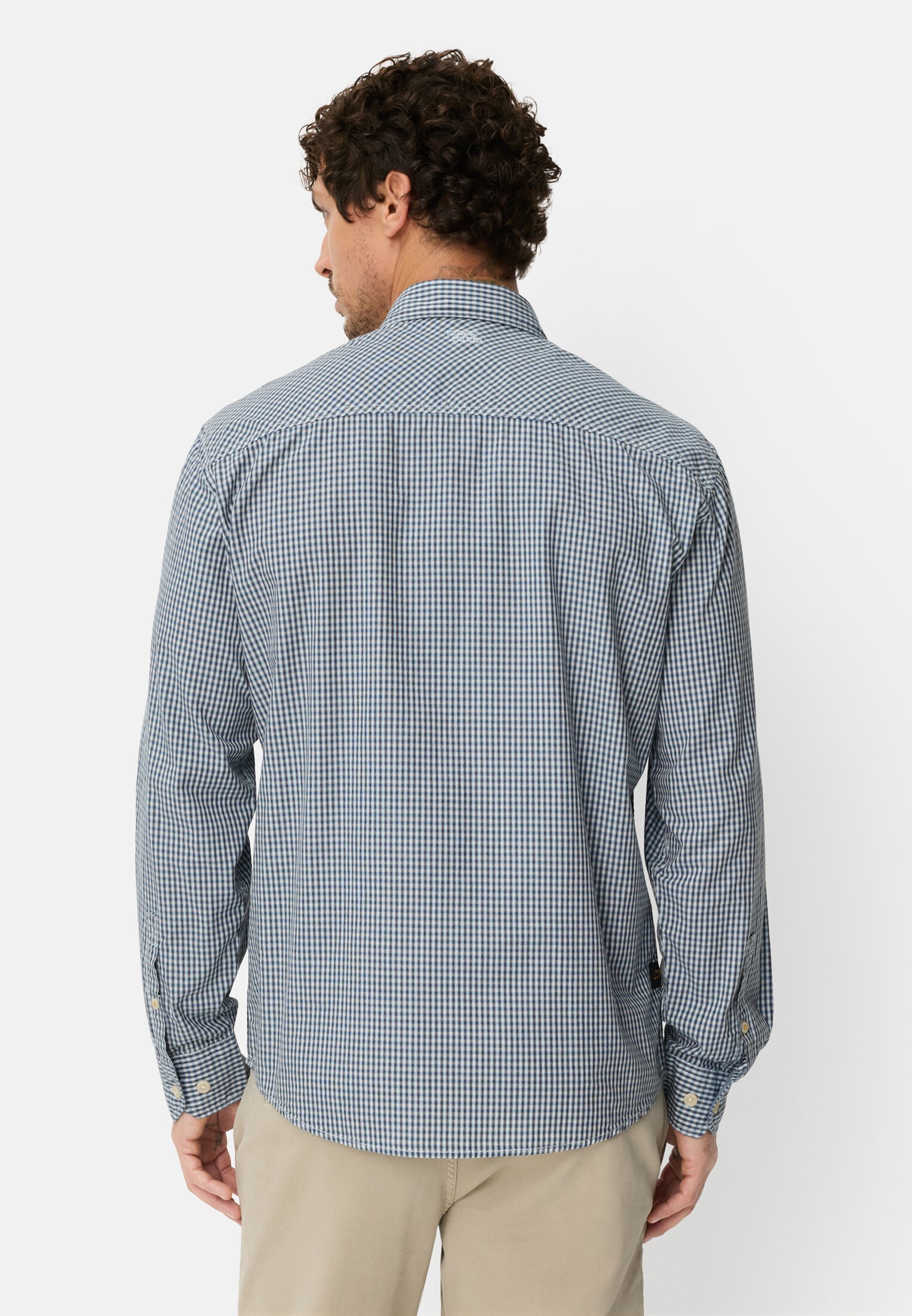 Heren Overhemd met lange mouwen en knoopsluiting Marineblauw gedragen achter