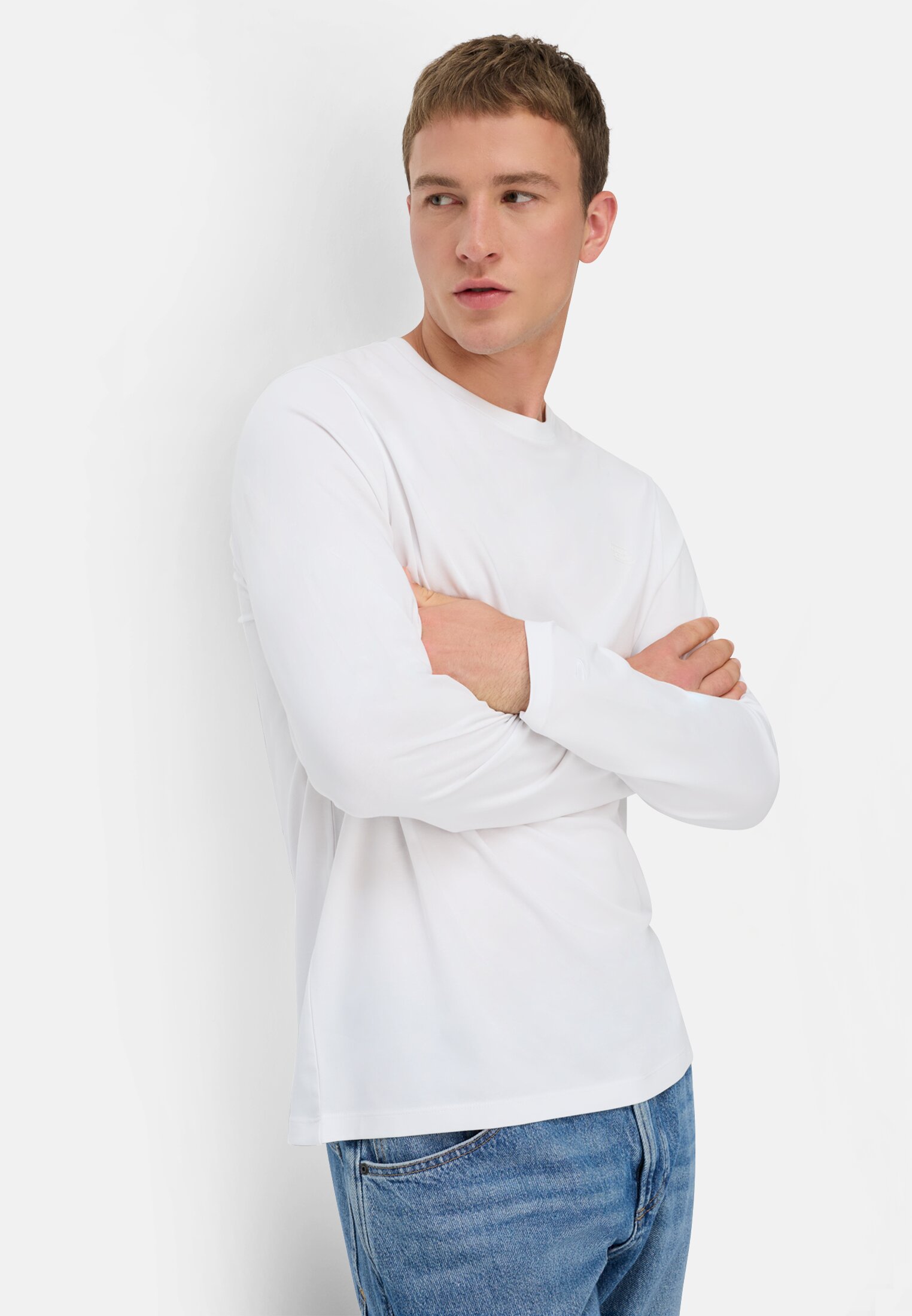 Men fleXXXactive® long-sleeved shirt made from a cotton mix White worn emotional