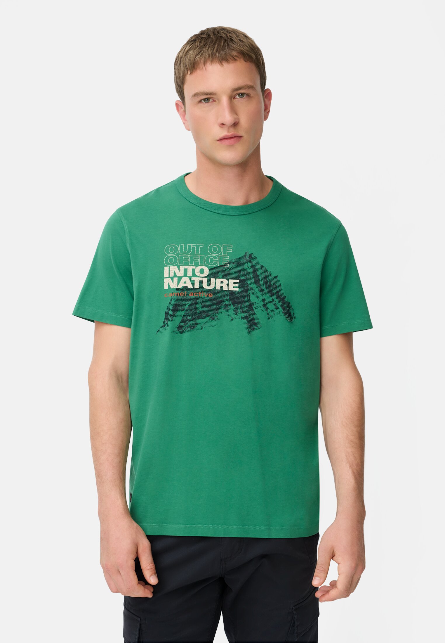 Men T-shirt made of pure cotton Fir green worn front