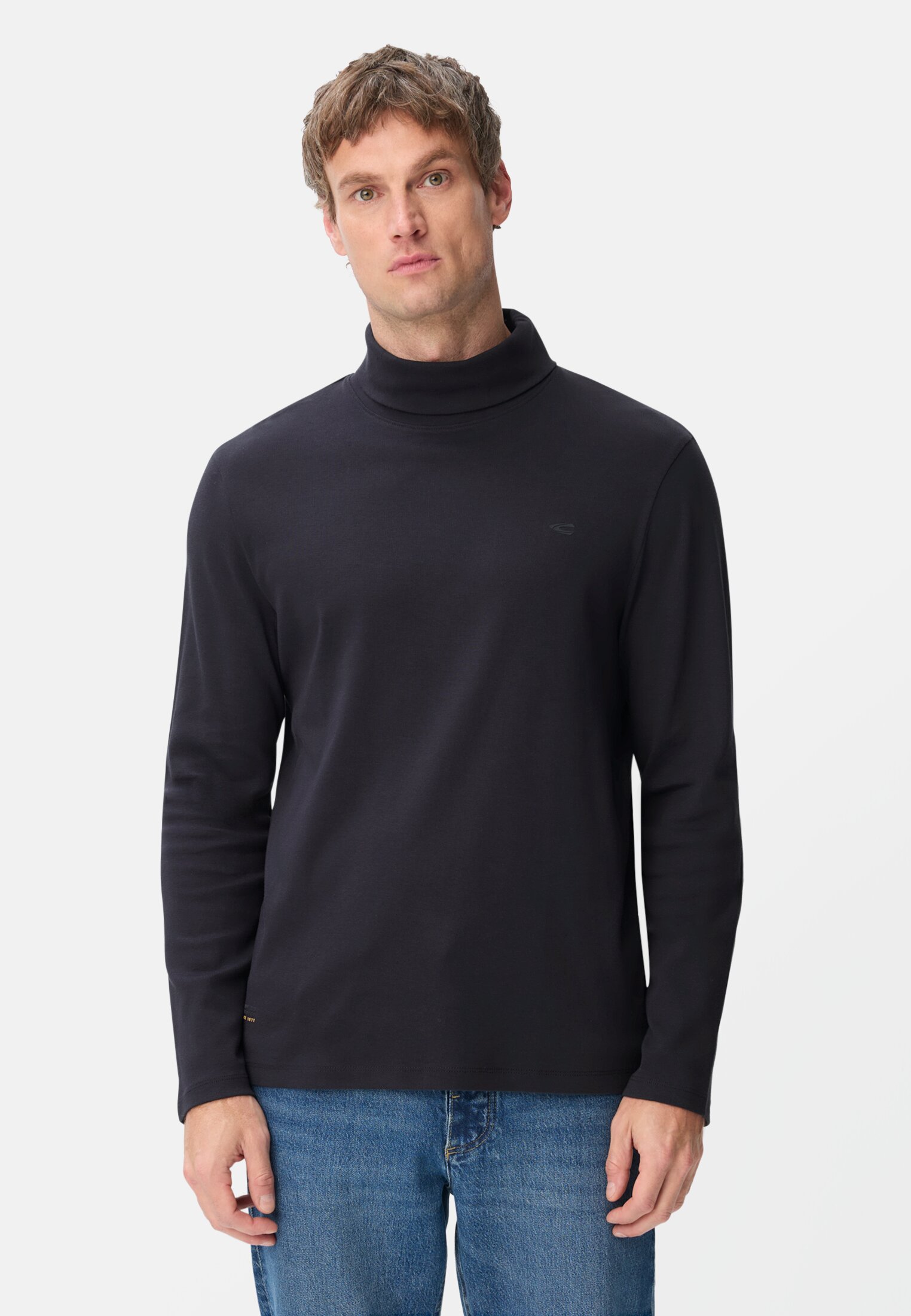 Herren Rollkragenshirt mit 2-Wege Stretch Navyblau getragen vorn