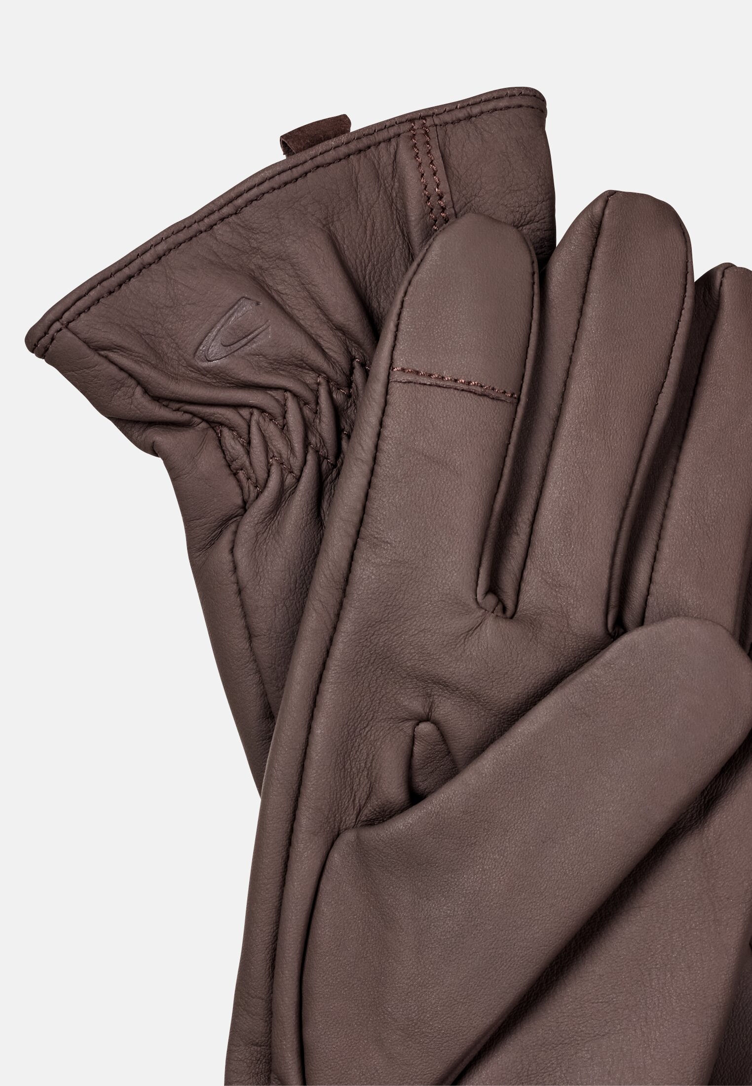 MI_308570-2G57-29_3G-00 Women Leather gloves with light knitted lining Brown front close