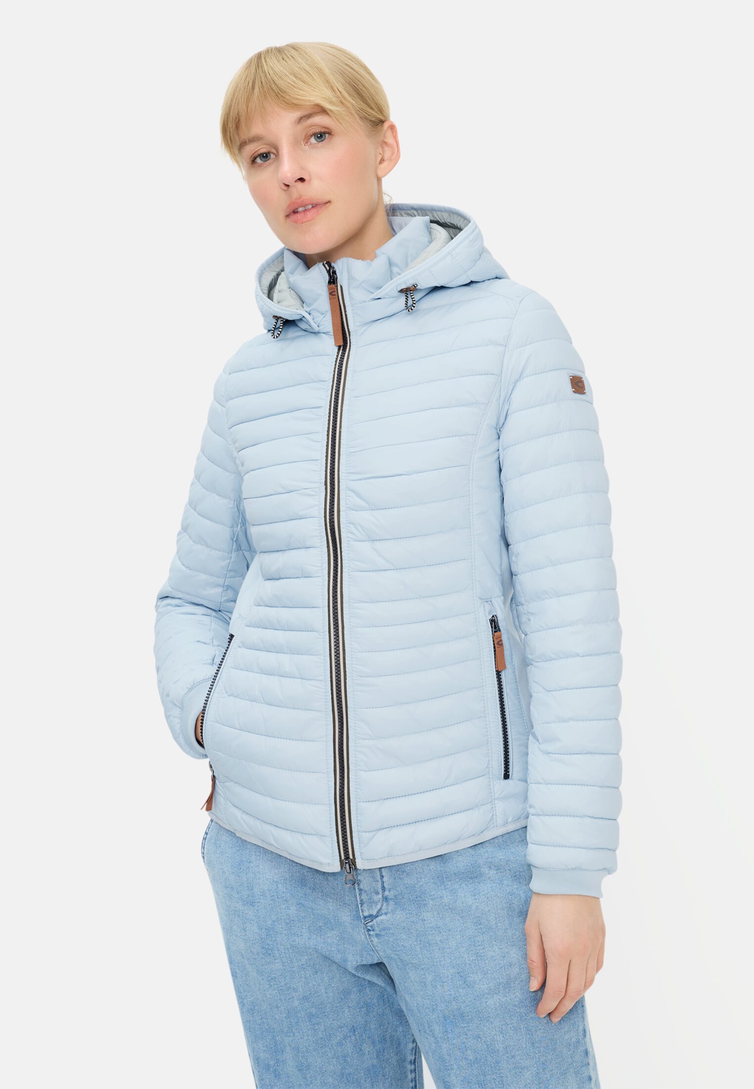 Women Lightweight quilted jacket made from recycled polyamide Light Blue worn front