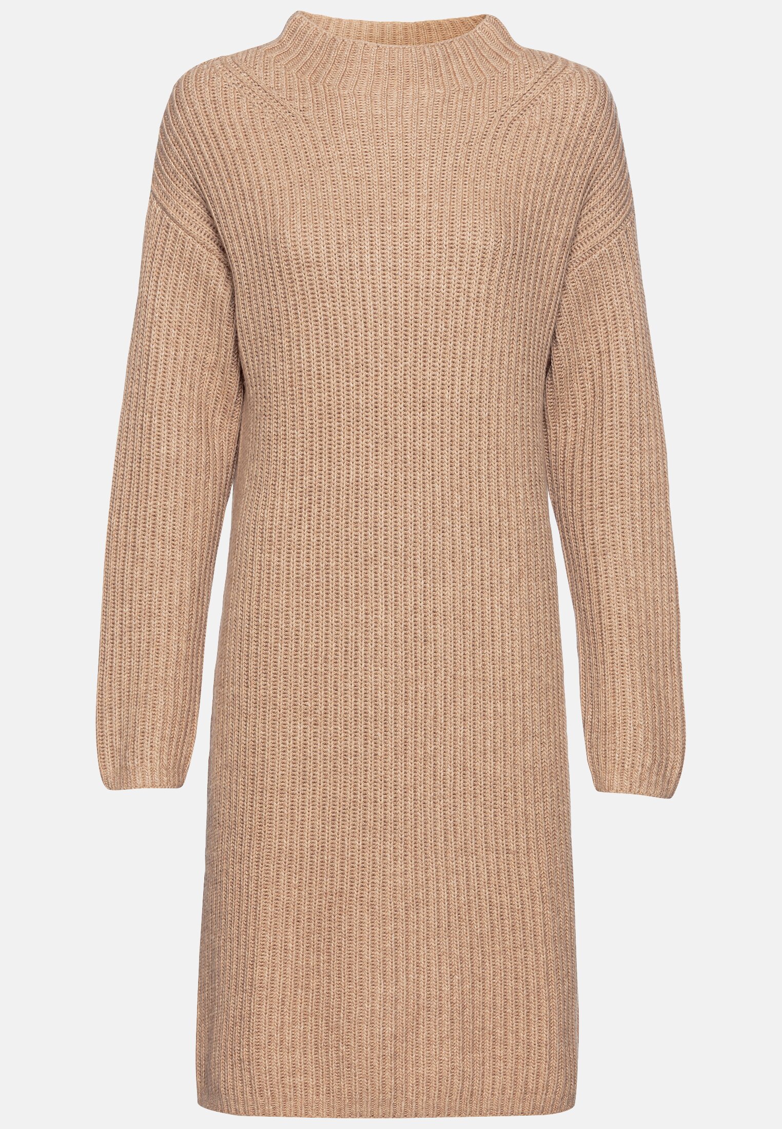 Women Knitted dress with stand-up collar Beige frontal front