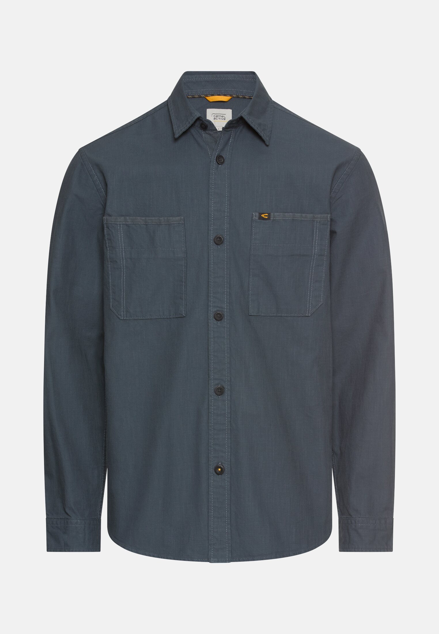 Men Long-sleeved shirt with Kent collar and chest pockets Ink blue frontal front